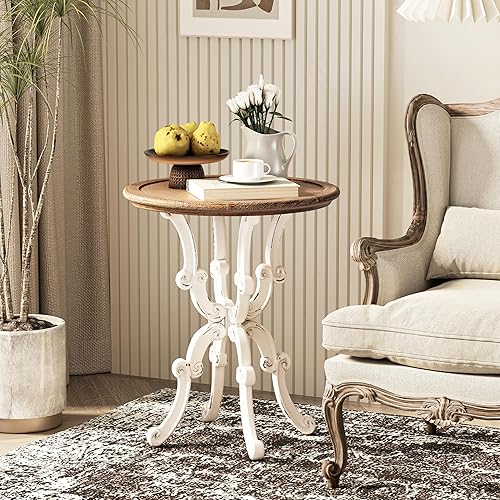 Miniatura 5 de LONYKE Mesa auxiliar rústica mesa auxiliar de granja con parte superior natural para familia comedor o sala de estar acabado hecho a mano color