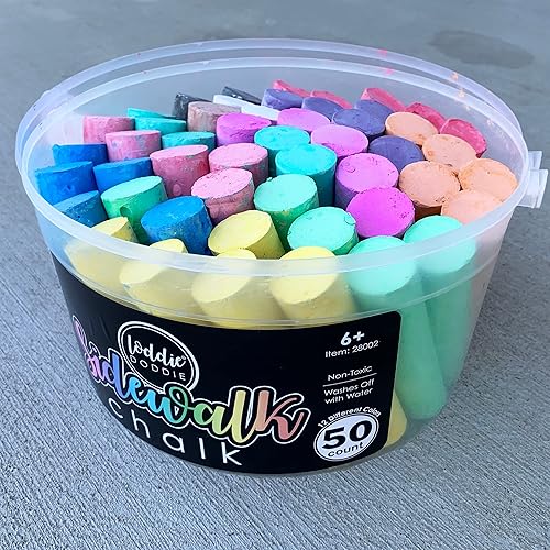 Miniatura 2 de Loddie Doddie Sidewalk Chalk para niños, 50 unidades, 12 palos jumbo multicolor, no tóxicas y lavables, paquete de tiza a granel en cubo