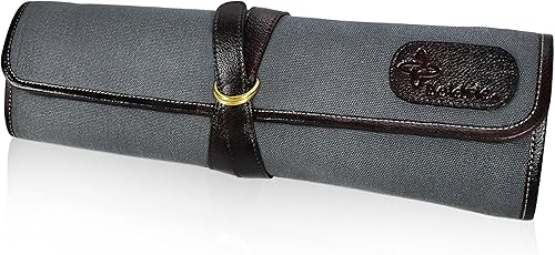 Boldric Bolsa de lona de algodón para cuchillos de chef con gancho DD Estuche profesional de lona de viaje con ribete de piel de búfalo de agua, 7