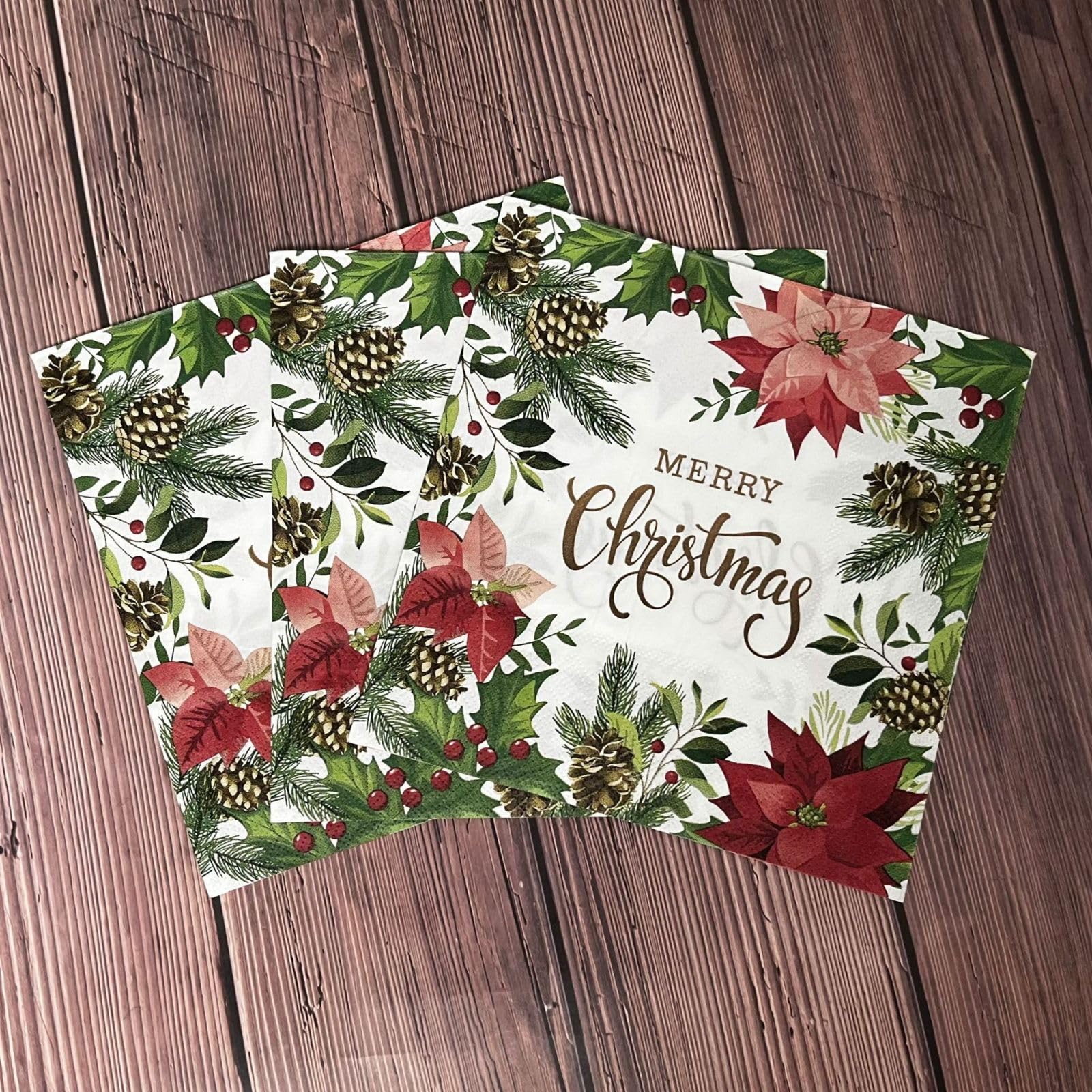 Tovaglioli di Carta Fiori Di Natale Foglia Carta Igienica Spessore Tovaglioli di Carta Decorati Compleanno Decorazione da Tavola Usa E Getta per Matrimoni Feste 30 Packs(33x33cm)