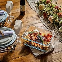 Vista 4 de Extra Large Oven Safe Glass Food Storage Container with Airtight Locking Lid & Handle. 6500ml / 220oz / 28 Cup - Storing Lunch Food, Vegetables