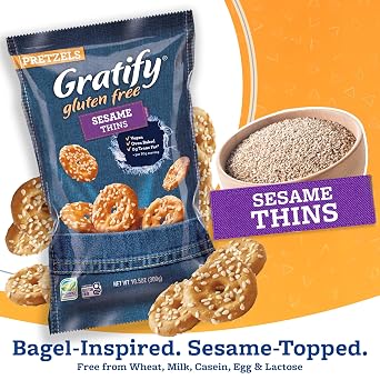 Osem Gratify Gluten Free Sesame Thins, Vegan Pretzel Snack - 10.5 Oz Bag
