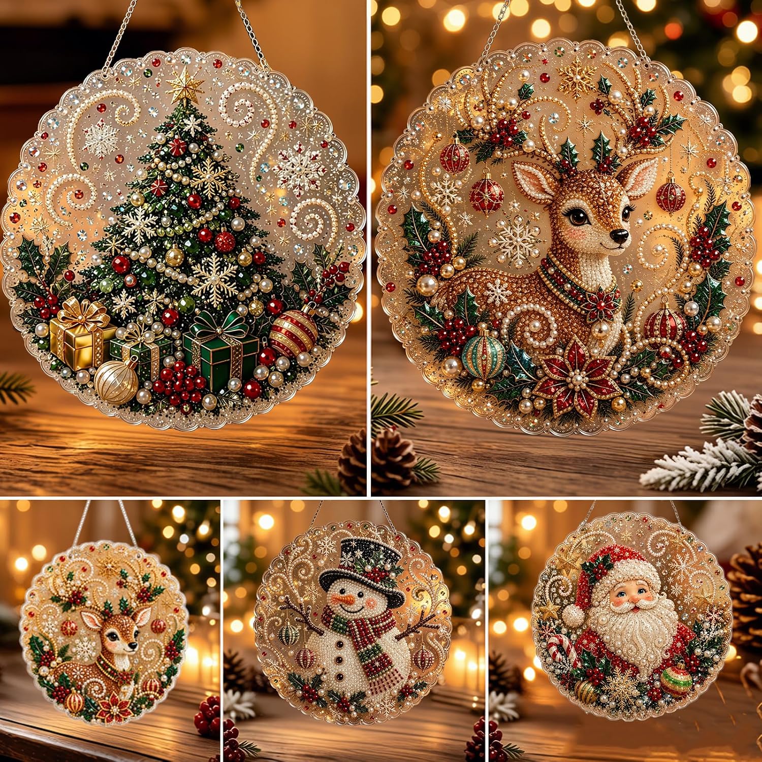 CPZYCDA 2PC Christmas Pearl Diamond Painting Suncatcher Kit for Adults(8IN)