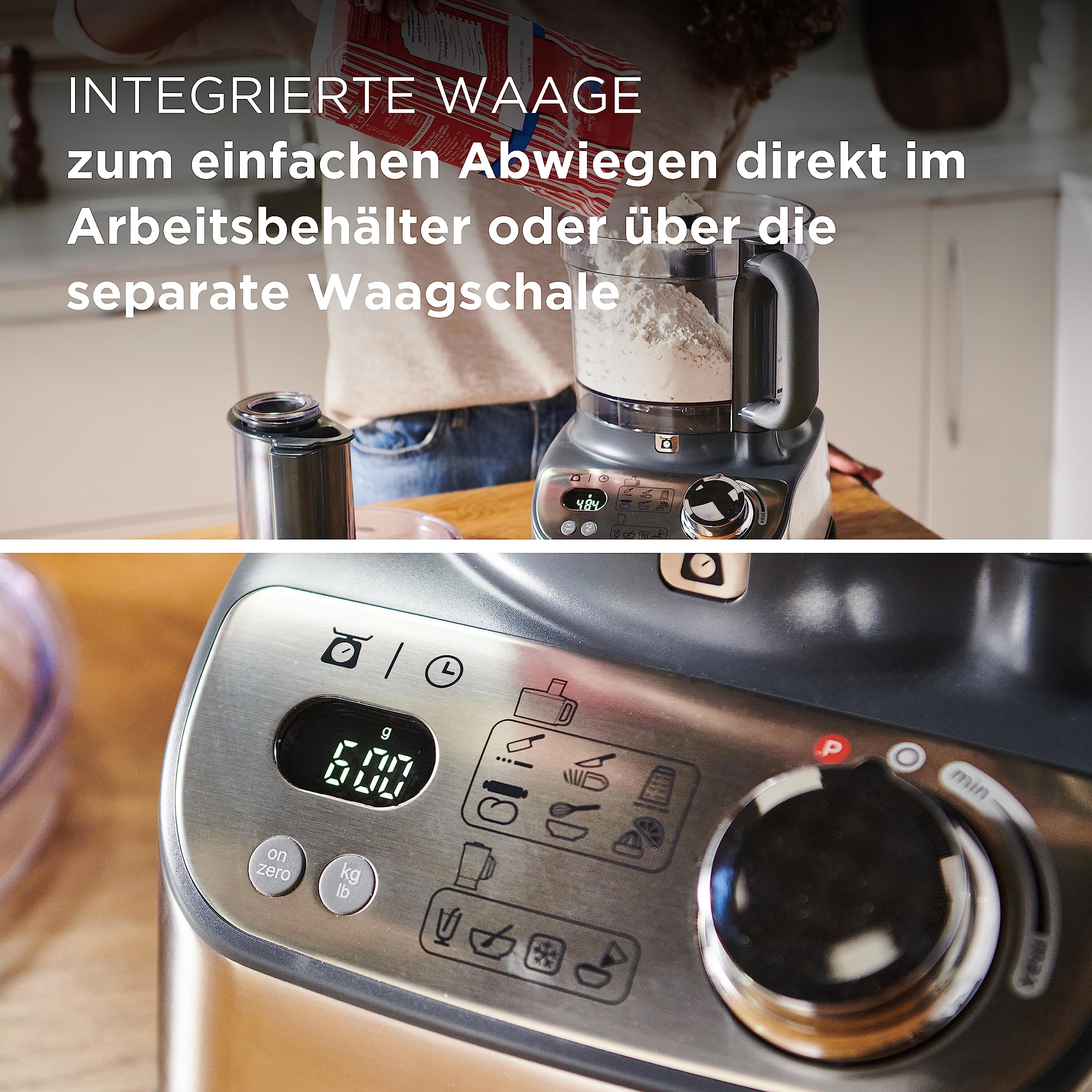 Kenwood MultiPro XL Weigh+ FDM72.990SS Kompakt-Küchenmaschine mit integrierter Waage & Timer, ExpressDice, 3 l Arbeitsbehälter, Variable Geschwindigkeit, XL-Einfüllschacht, 1000 Watt, Silber