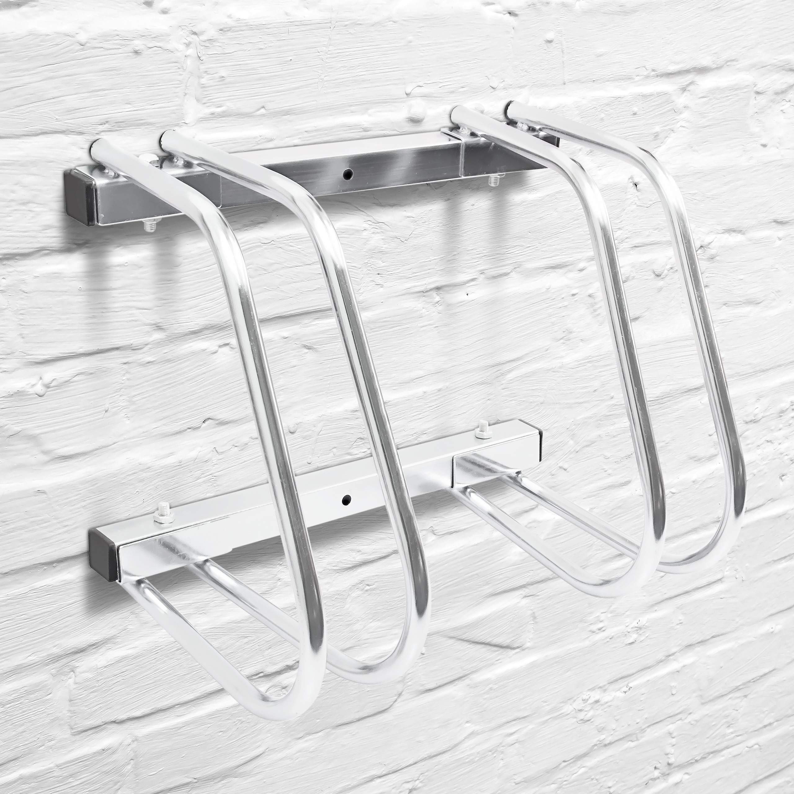 Relaxdays râtelier support pour 2 vélos sol ou montage mural acier chromé extérieur cave HxlxP 26 x 40 x 32 cm, argenté