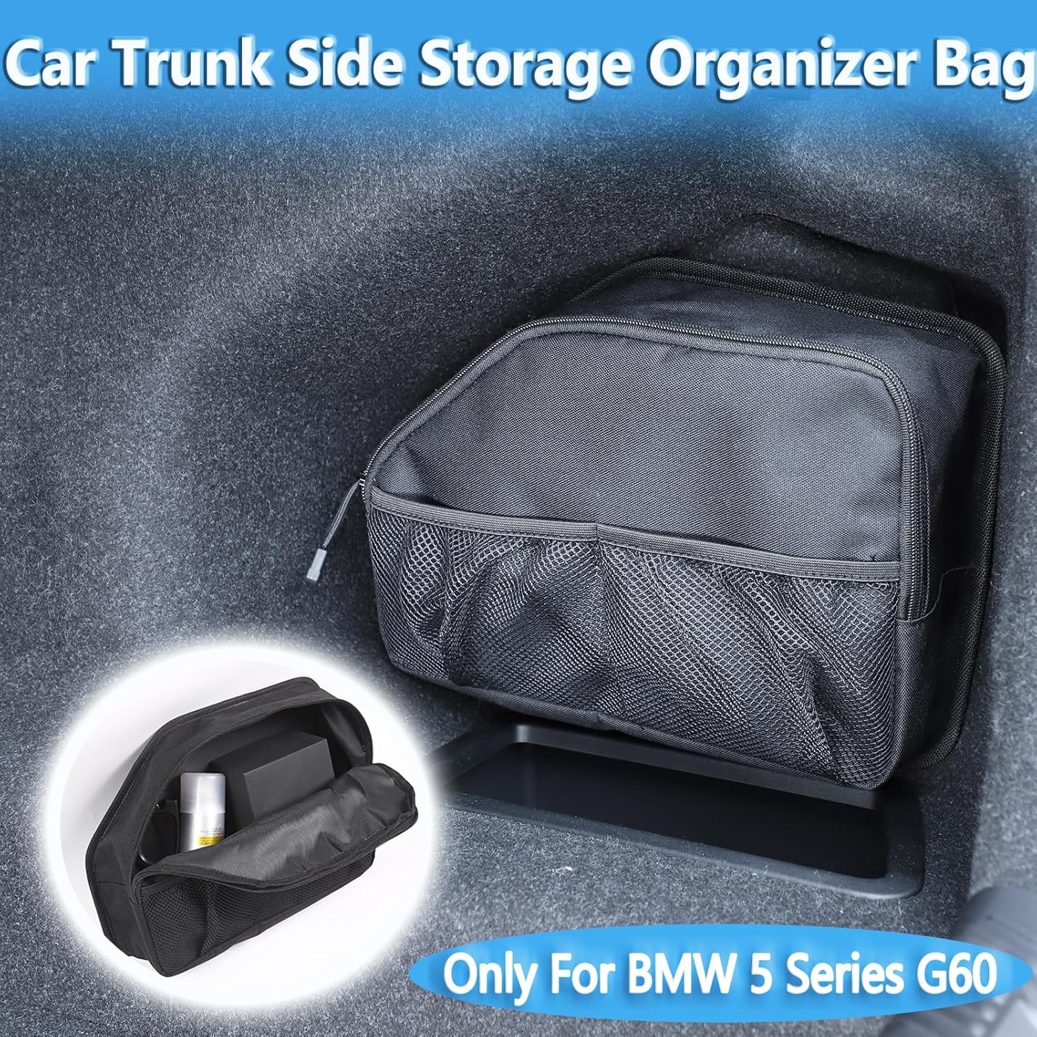 Sekhyna Trunk Organizer Bag Compatible with BMW 5 Series 2024 G60 1PCS,Large Capacity Luggage Storage Bag With Grid,Multifunction Storage Organizer For BMW 5 Series Interior Accessories (Right)