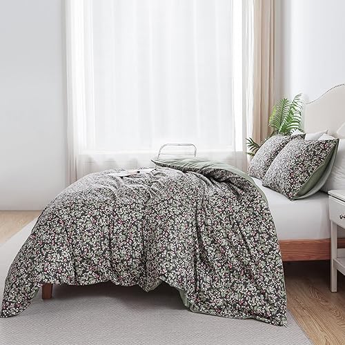 Miniatura 223 de HoneiLife - Juego de funda de edredón floral 100% algodón, 3 piezas, botánica, ropa de cama con cierre de cremallera y lazos en las esquinas