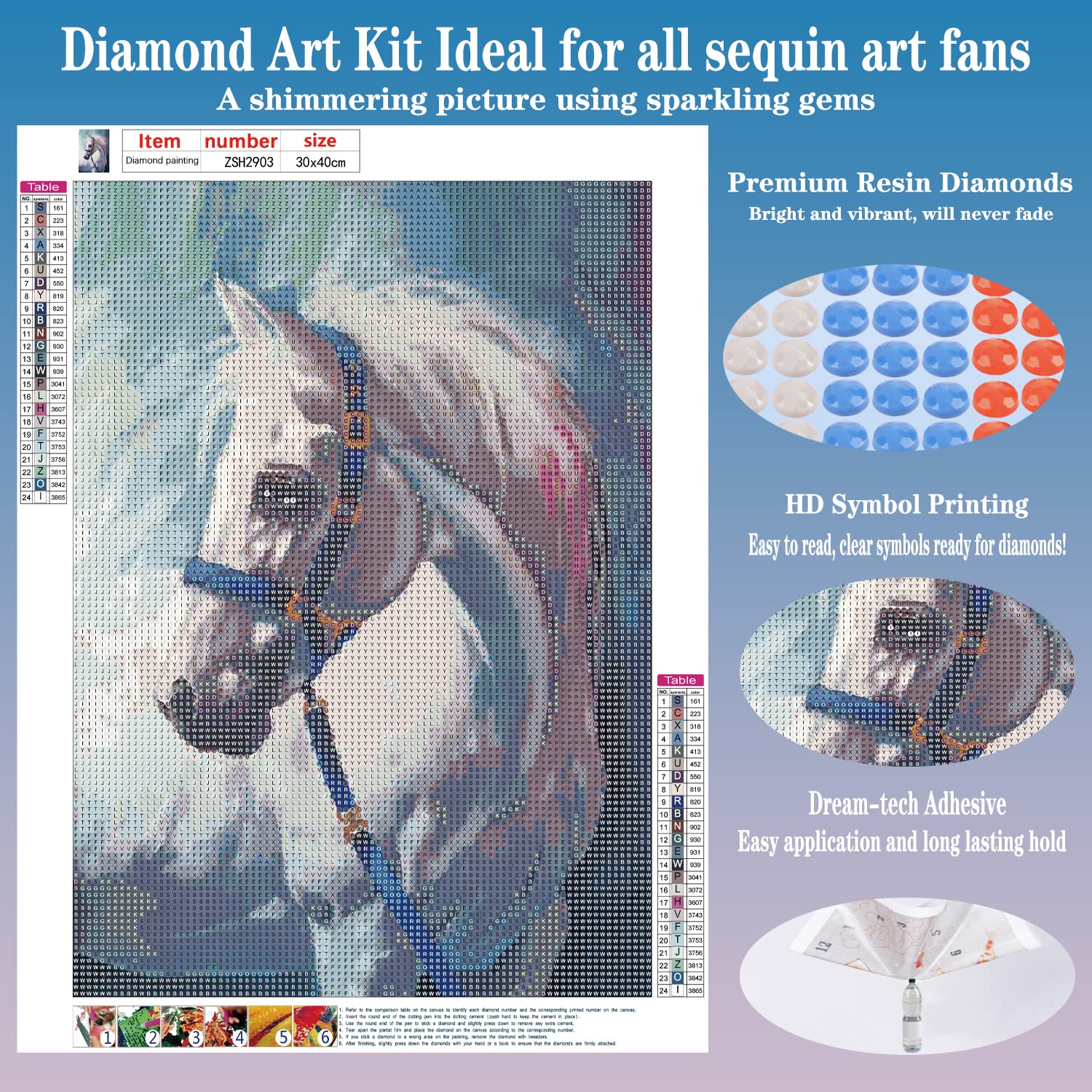 Ekuxom Horse Diamond Painting Kit For Adults - 5D Full Drill, 12x12 Inch, Round Diamonds, DIY Wall Art