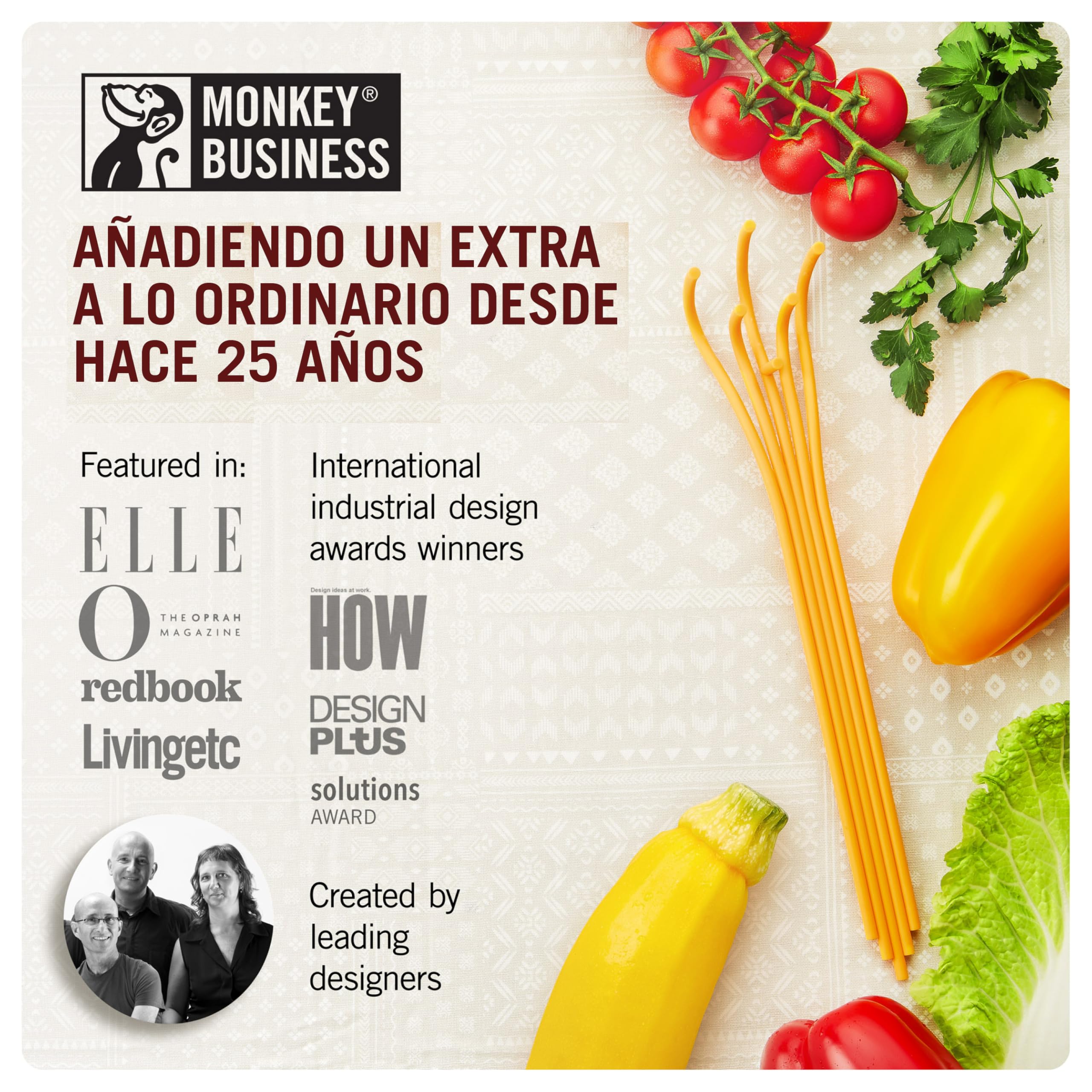 Monkey Business Herramientas de cocina de silicona en caja de regalo/3 utensilios de cocina grandes con forma de pasta/soporte para cuchara de raviolis, exprimidor de limón Conchiglie, cuchara para