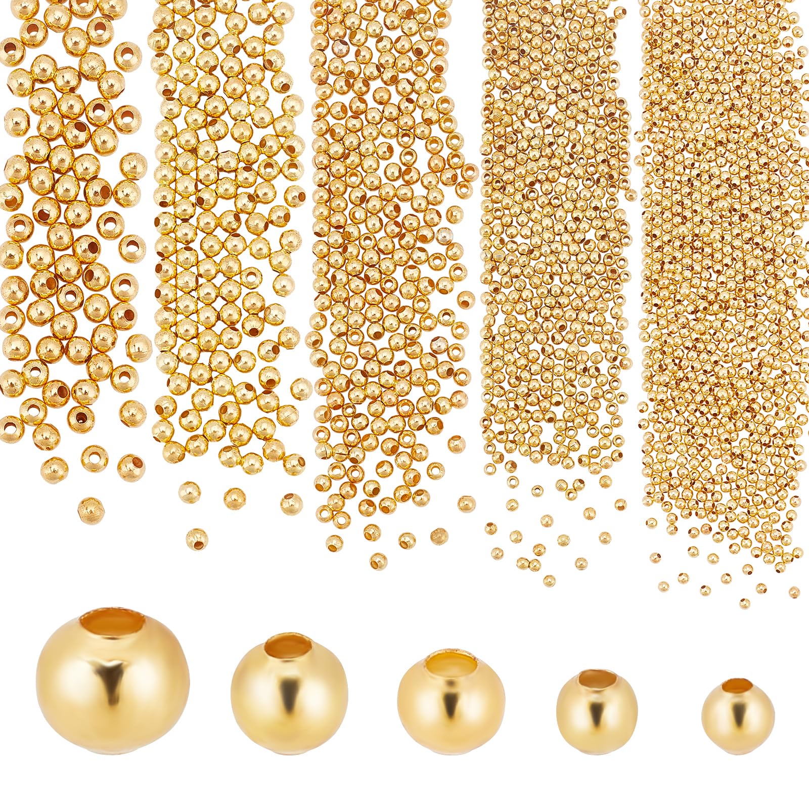 PH PandaHall 300 Perline Distanziatrici In Ottone – Miste 3-6 Mm, Colori Oro, Argento E Oro Rosa – Per Creazione Gioielli Fai Da Te