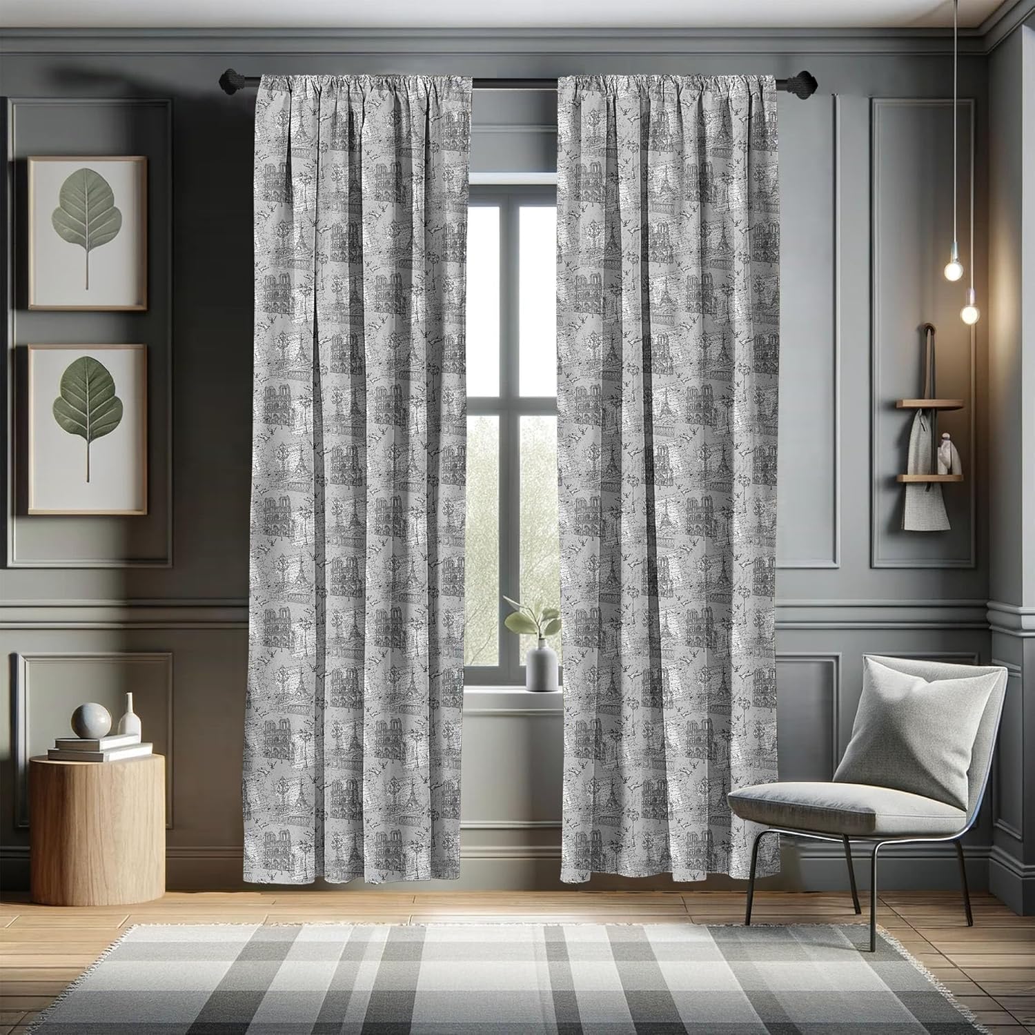 Ambesonne Paris Curtains, Vintage Monochrome Image Seine River Notre Dame Doves Scenes from Europe, Window Treatments 2 Panel Set for Living Room Bedroom, Pair of - 28" x 95", Black White