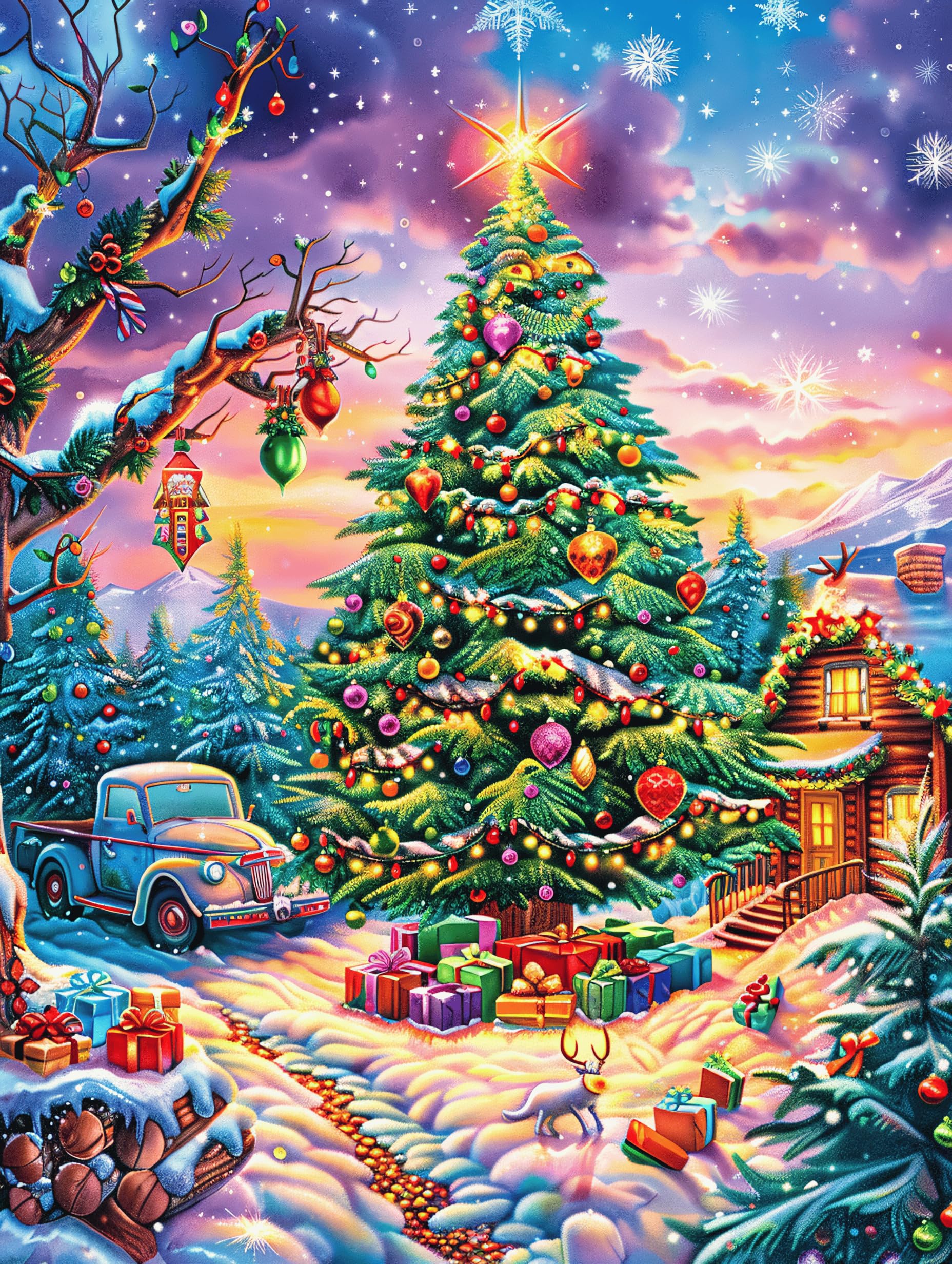 Christmas Tree in Garden 500 Piece Premium Jigsaw Puzzle Wild Animals Fantasy Fairy Tale Adult Jigsaws Brain Training Hobby Home Decor Winter Gift Unique Shaped Recycled Material 500 PCS