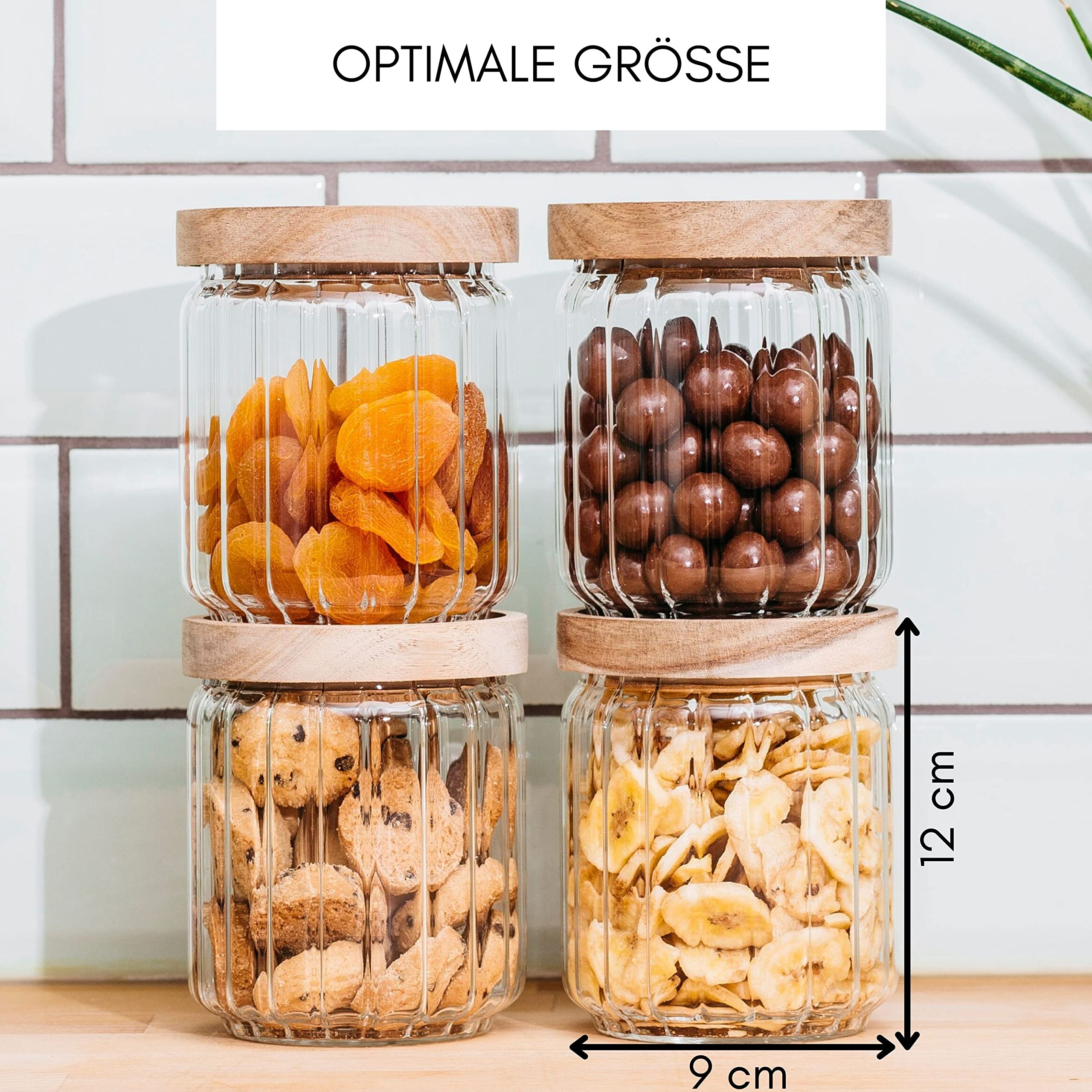 ECOBERI Vorratsdosen Aus Glas – 5-teiliges Set, Je 4,5 Tassen, Luftdicht, Mikrowellen- & Ofenfest