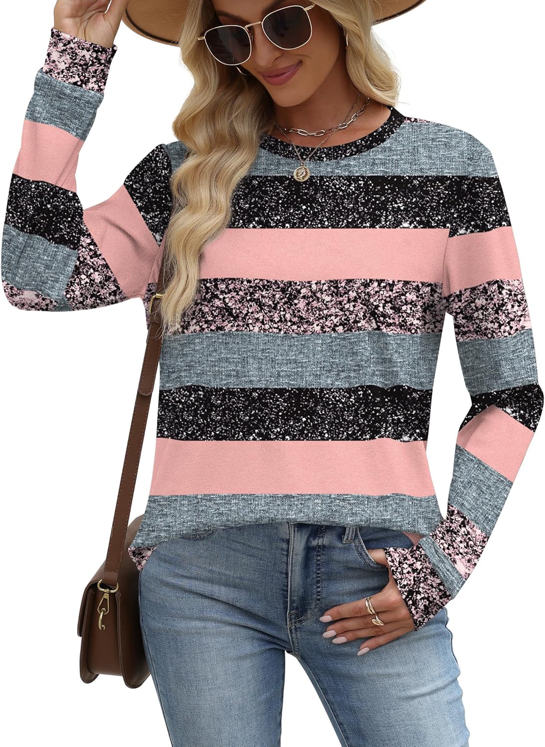 WIHOLL Sweatshirt for Women Crewneck Long Sleeve Shirts Curved Hem Lightweight Sweaters Fall Clothes 2025