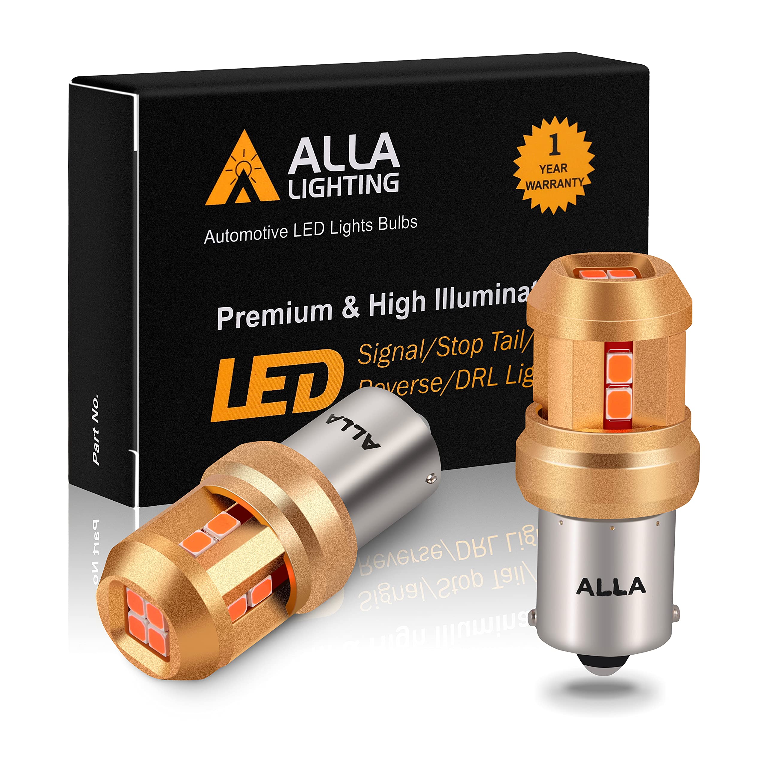Alla Lighting Miniature 12V Ba15S Base 7506 1156 LED Bulbs, Amber Yellow, Super Bright Turn Signal Blinker Lamps Replacement 3497 1156NA