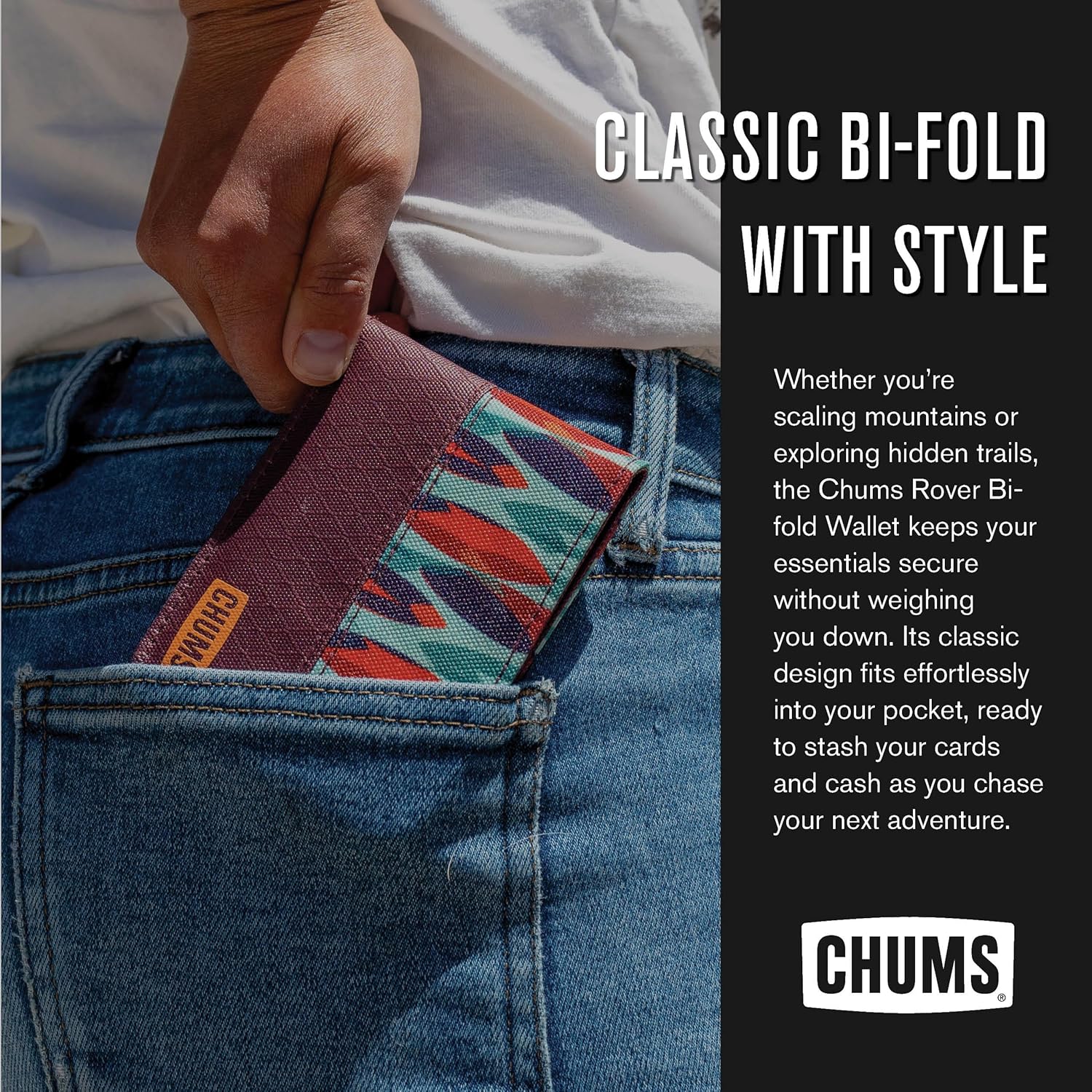 Chums Rover Bifold Wallet - Mens Wallet Slim & Front Pocket RFID Blocking Wallet with Canvas Ripstop Fabric - Geo - Image 2