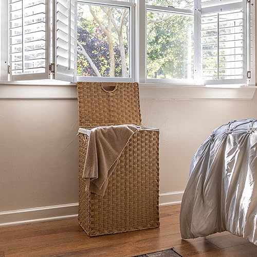 Miniatura 7 de Blue Ridge Basket Company - Cesta de mimbre sintético con tapa y forro (natural)