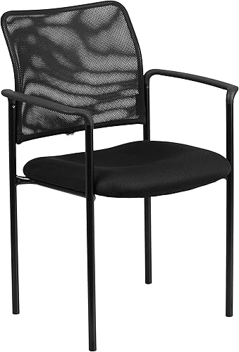Miniatura 3 de BizChair Silla auxiliar apilable de acero con brazos de malla negra Comfort