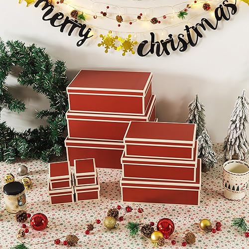 Miniatura 3 de Soul & Lane Cajas de Navidad con tapas, juego de 10, cajas de regalo rojas festivas para regalos, almacenamiento decorativo de cartón para