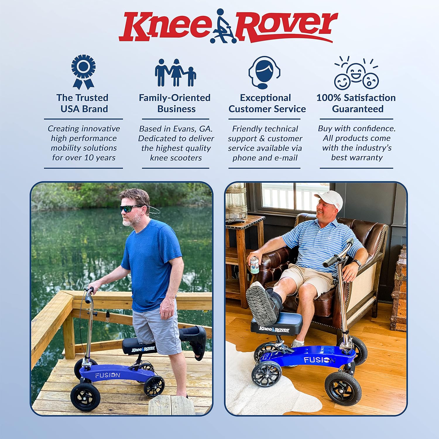 KneeRover Hybrid Fusion Knee Scooter Patent Pending All Terrain Crutch Alternative with 4 Wheel Steering (Electric Blue) : Health & Household