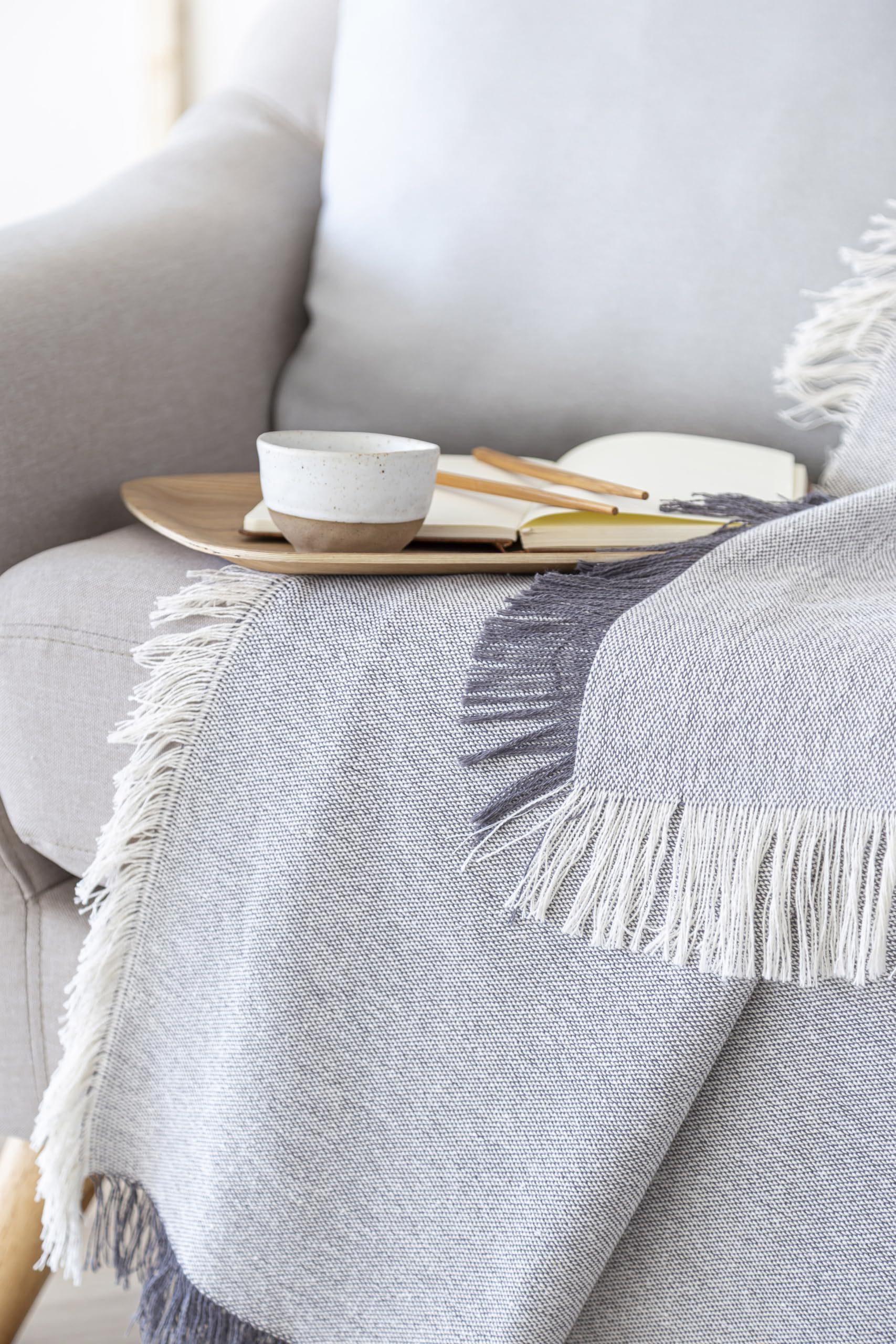 Todocama - Colcha Multiusos Sofa, Manta Foulard, Plaid para Cama, Cubresofa Cubrecama, Jarapas, Fabricado en España, Lisa. (230x260cm, Gris Oscuro) — view 5