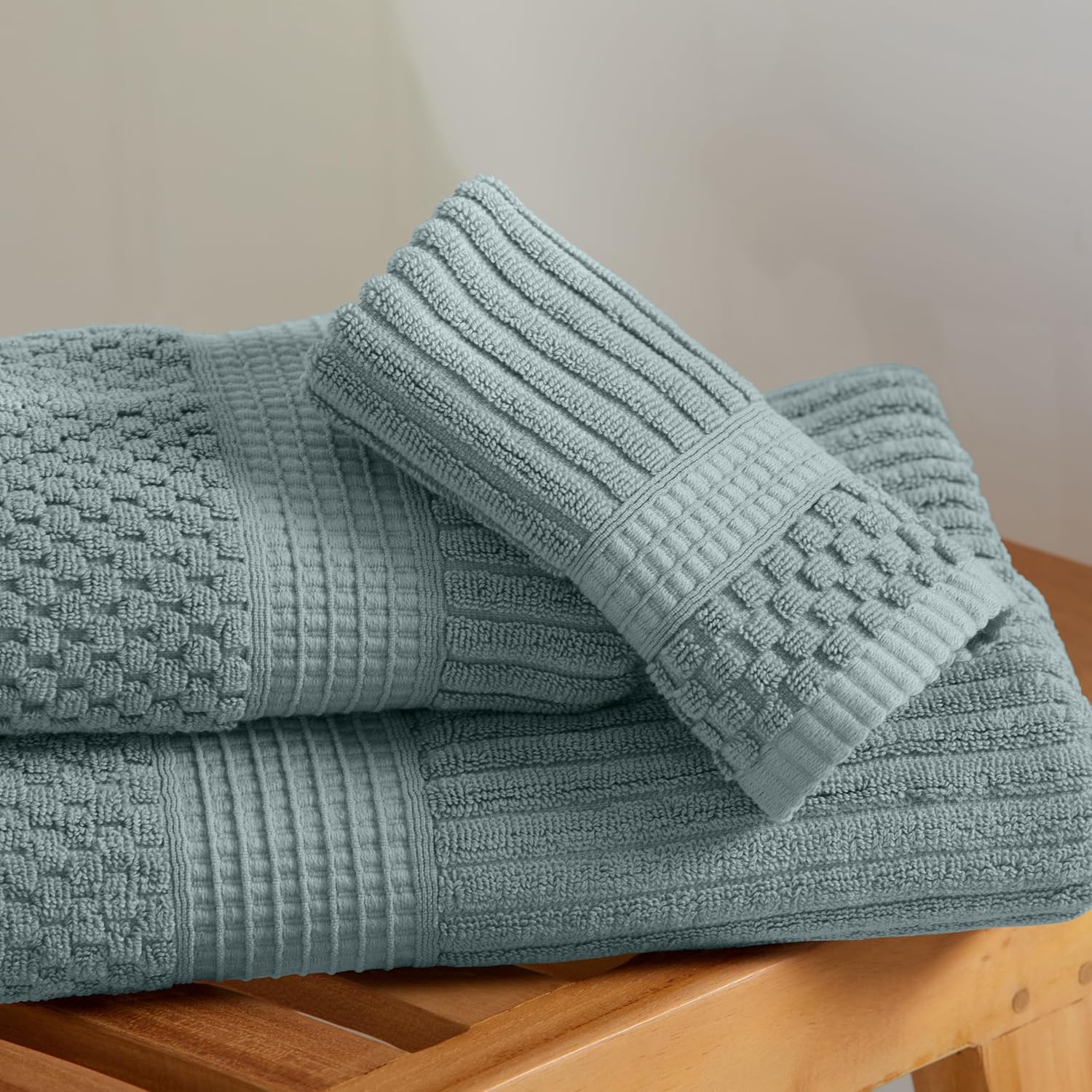 Springtree Home 100% Cotton Bath Towel Set | 6 Piece Set | Absorbent & Quick-Dry Bath Towels | Textured and Durable Cotton | Krista Collection - Silver Blue - Image 7