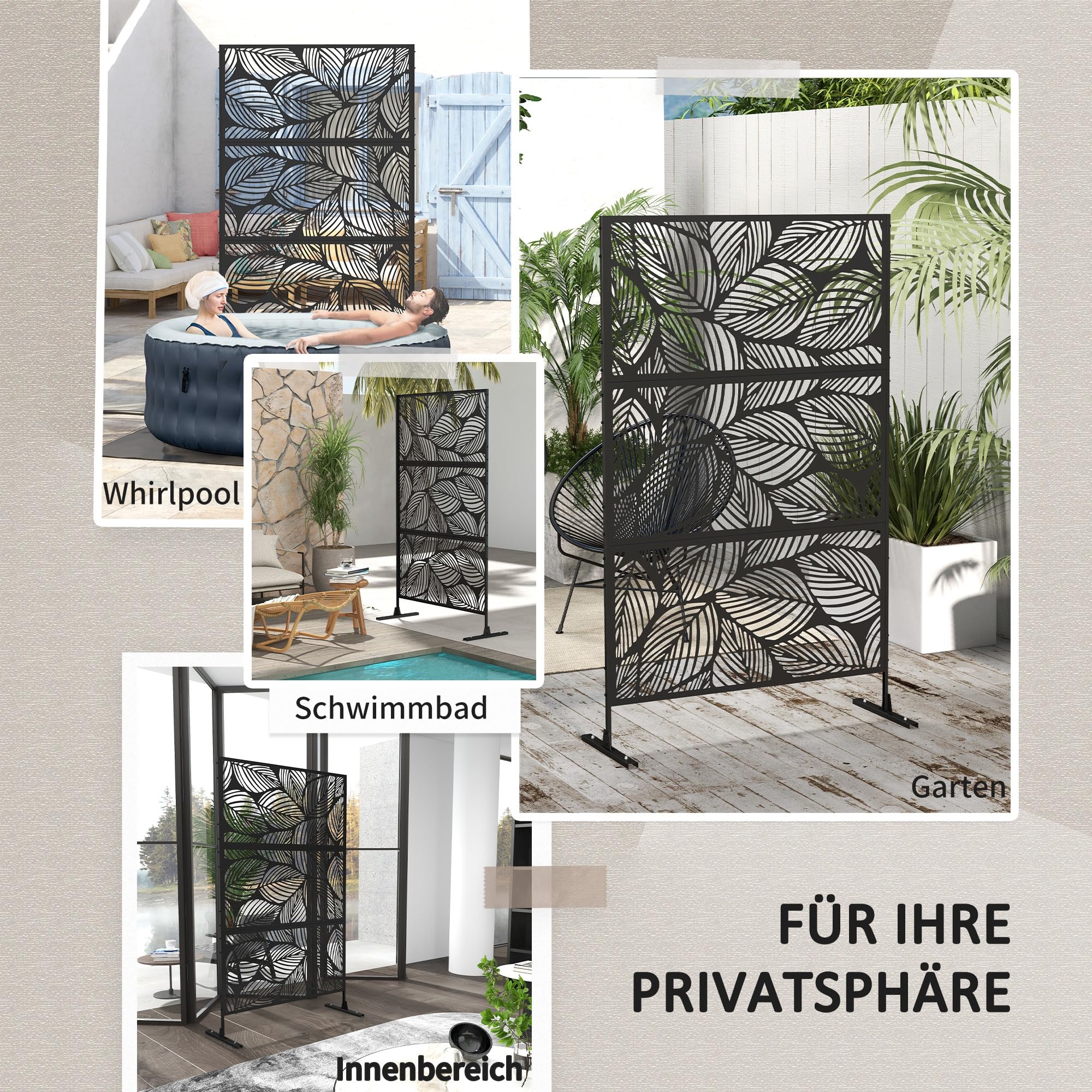 Outsunny Raumteiler 3-teilig 122 x 198 cm Gartensichtschutz Stahl Schwarz
