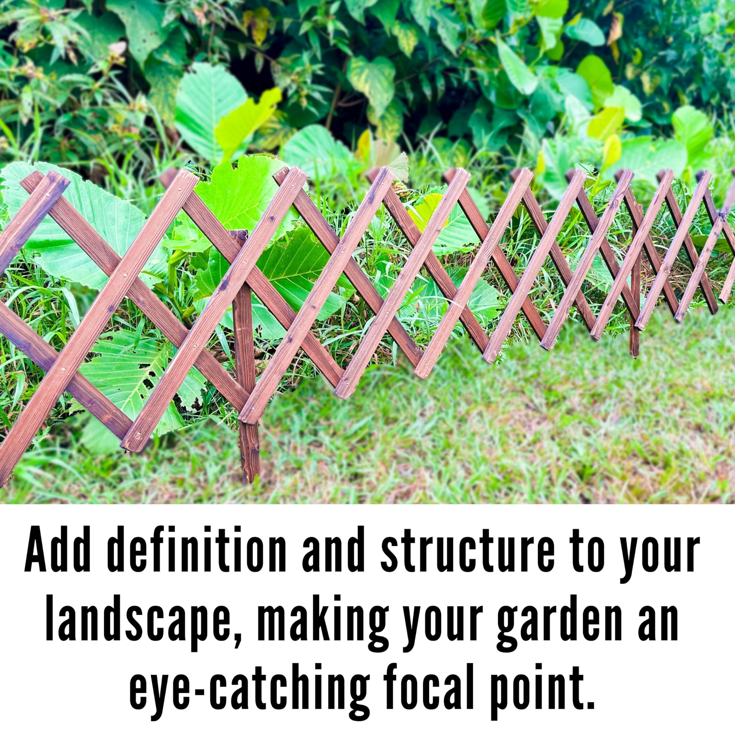 ShopLaLa Garden Fence- 2 Pack, Total 12ft (L) Wooden Lattice Flower Edging for Yard Lawn Landscape Patio Outdoor Decor, Expandable Plant Garden Trellis, Animal Barrier Fence No Dig Panel for Small Dog