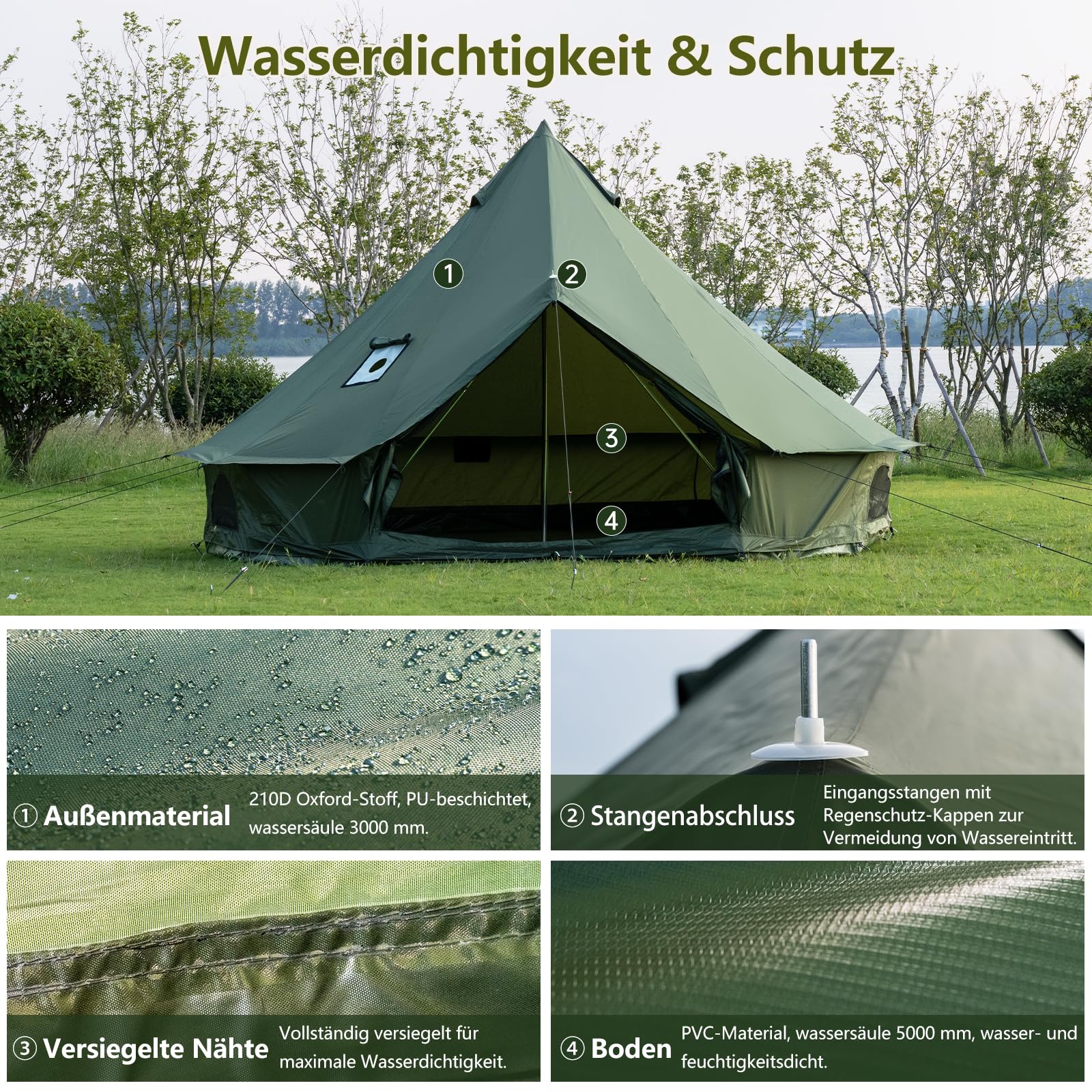 Oxford Bellzelt für Familien-Camping – Geräumige 4m Jurte mit Ofenanschluss, 4-Jahreszeiten Outdoor Glockenzelt Glamping-Zelt für 4-6 Personen