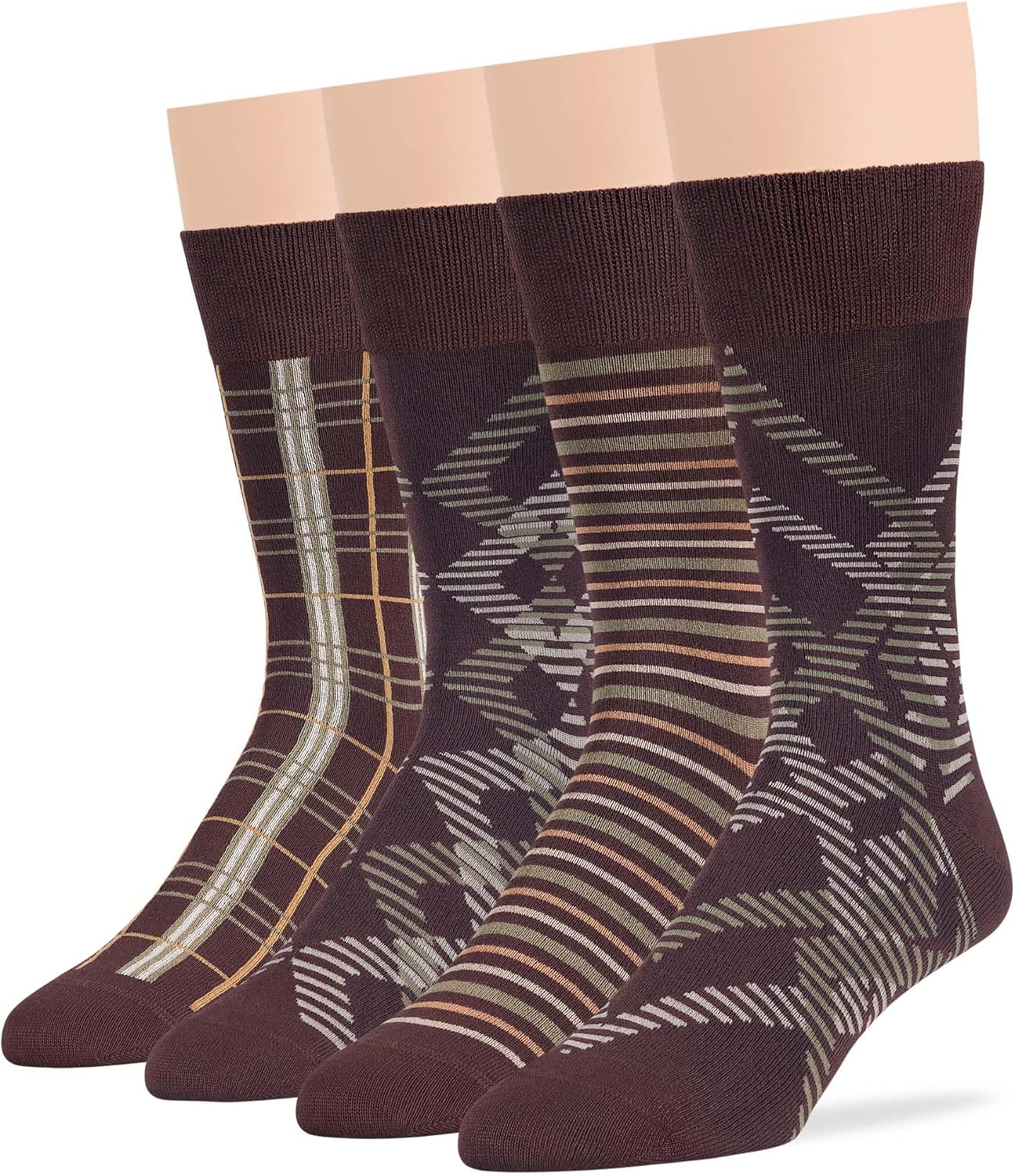 7BigStars Mens Dress Socks – 4 Pack Viscose From Bamboo Crew Fit, Solid or Patterned, Thin Seamless Breathable Business