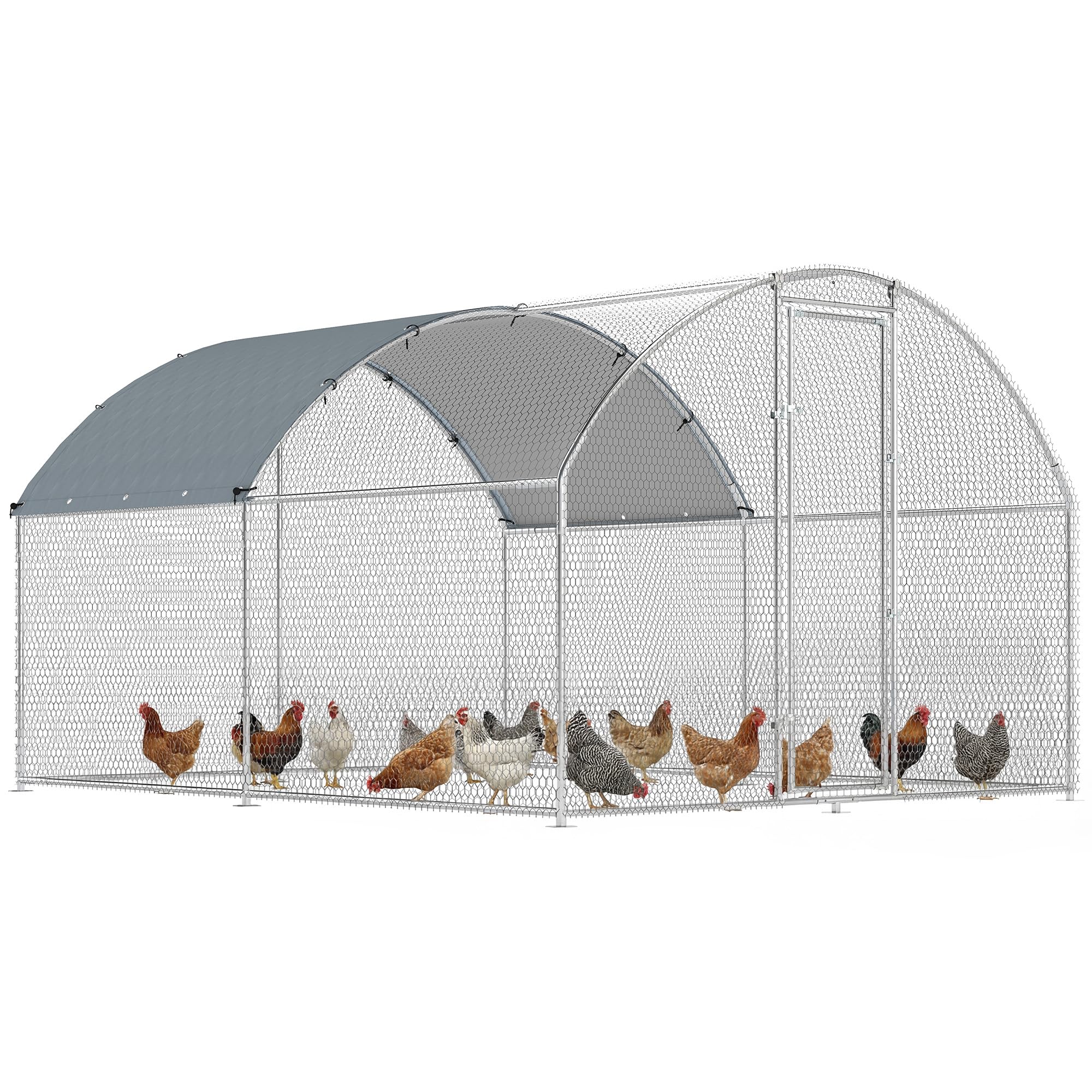 PawHut Pollaio per Galline da Esterno, 2.8x3.4x1.9m 9.5 m² Recinto Galline in Acciaio Zincato con Tetto Impermeabile Anti-UV e Serratura, Gabbia per 10-16 Polli, Piccoli Animali, Conigli e Anatre