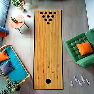 Bowling Alley Rug, Indoor Games for Kids, Bowling Lane Carpet, Kid Toys for Playroom, Mini Game Rugs, Fun Activity Mat for Kidsroom, Mini Bowling for Kids Age 5+ & Adults, Runner Rug 2' x 3'3
