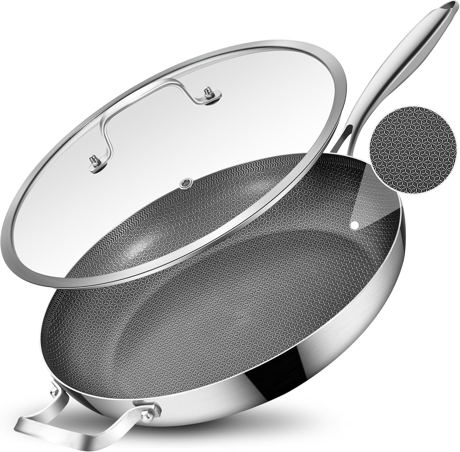 Inqibee 13-Inch Tri-Ply Hybrid Ceramic Non Stick Stainless Steel Frying Pan with Lid,Large Skillet,Induction Chef’s Cooking Pan,Dishwasher and Oven Safe,Detachable Handle Inqibee 13-Inch Tri-Ply Hybrid Ceramic Non Stick Stainless Steel Frying Pan with Lid,Large Skillet,Induction Chef’s Cooking Pan,Dishwasher and Oven Safe,Detachable Handle