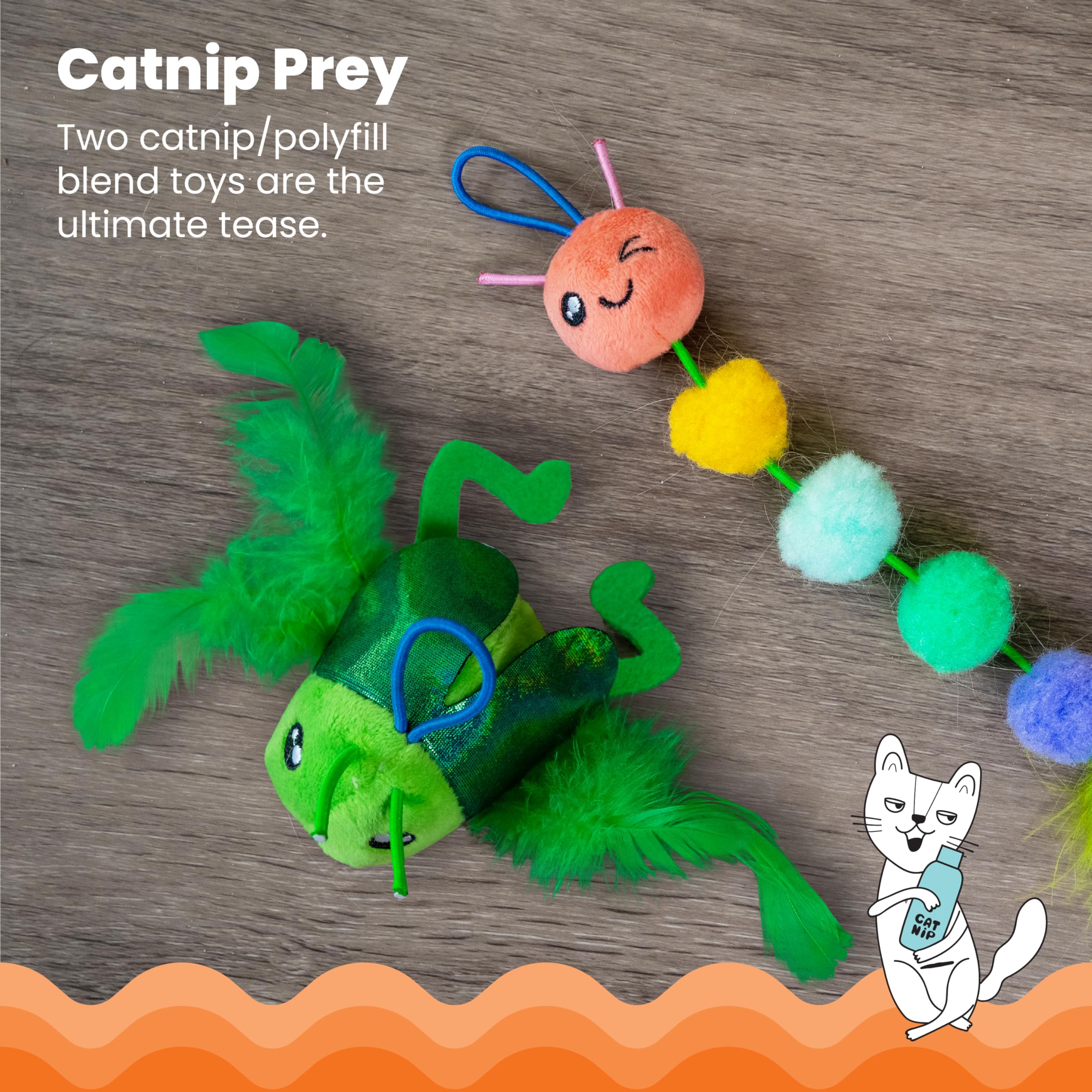 Catstages by Tail Teaser Ground Prey Play Wand with Catnip Toy Attachments Interactive Cat Wand