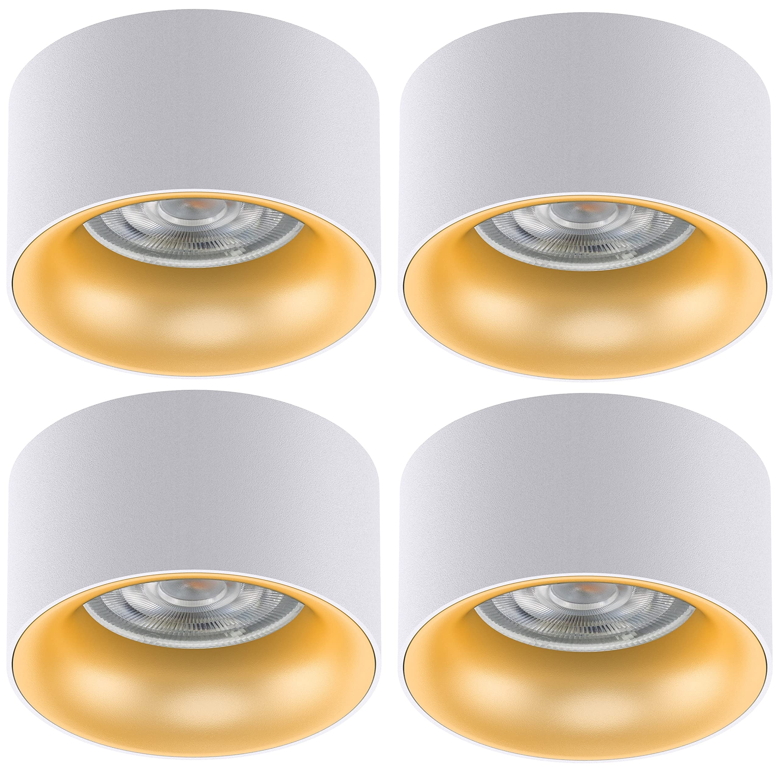 Maclean White / Gold Mce457 Recessed Ceiling Light With Gu5.3 Mr16 Socket For Led And Halogen Bulbs Up To 35 W 70 X 40 Mm Round Aluminium (4 Pieces Without Bulbs, White) (White/Gold, 4 Pieces)