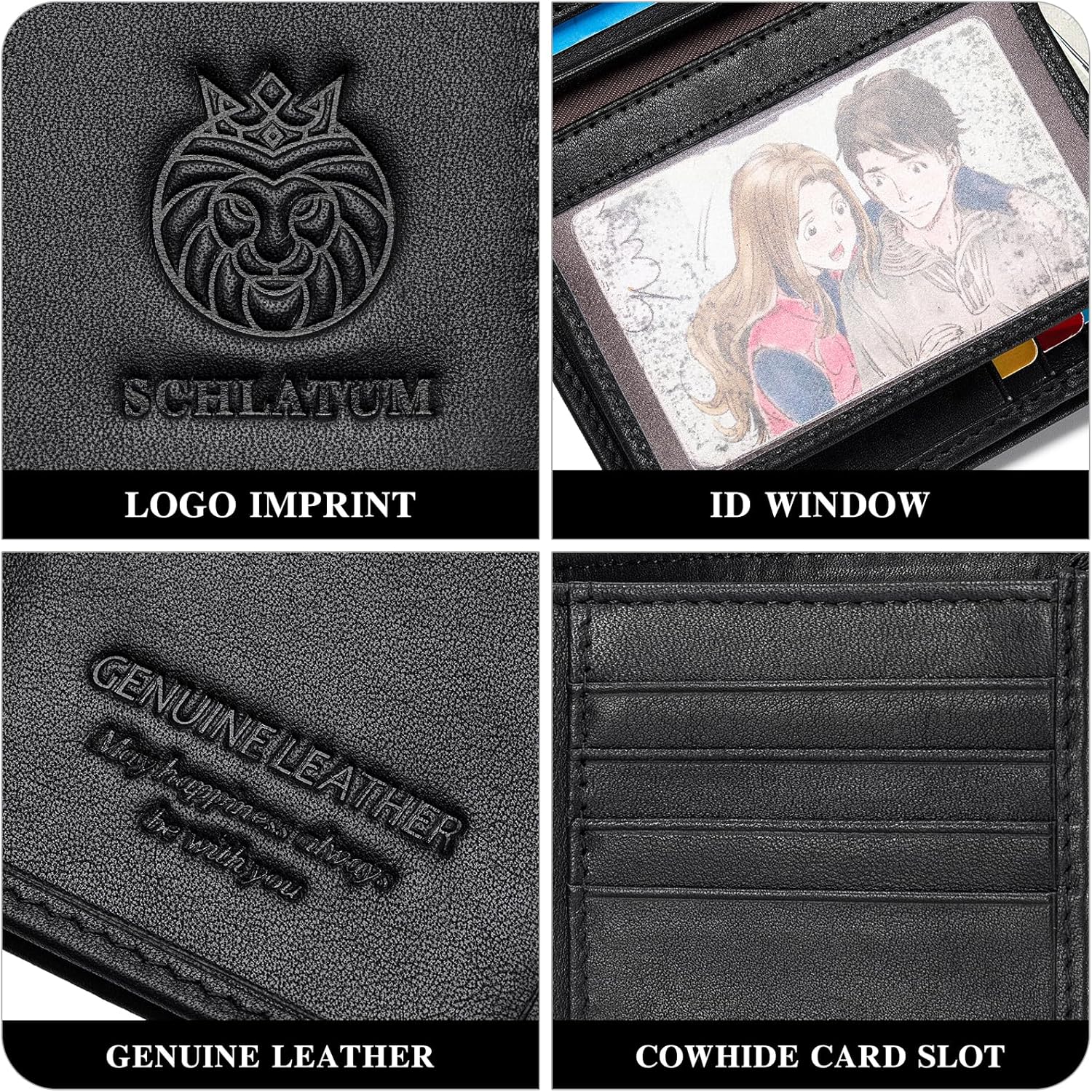 Large Capacity Mens Wallet Genuine Leather Rfid Blocking Bifold Wallet with Flap ID Window 2 Cash Compartments, Black image 4 of 8 B0DRSLLCD9