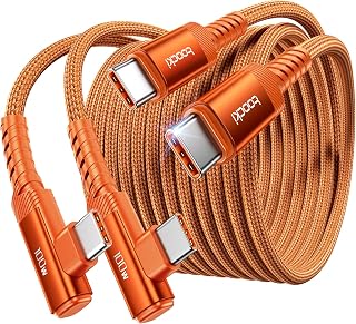 toocki 100W USB C Cable [3M 2-Pack] PD3.0 Nylon Charging Cable 90 Degrees | Orange Nylon Charging Cable Compatible with iPhone 17 Pro Max MacBook iPad Samsung S26 Note 20 Pixel Dell Steam Deck Laptops