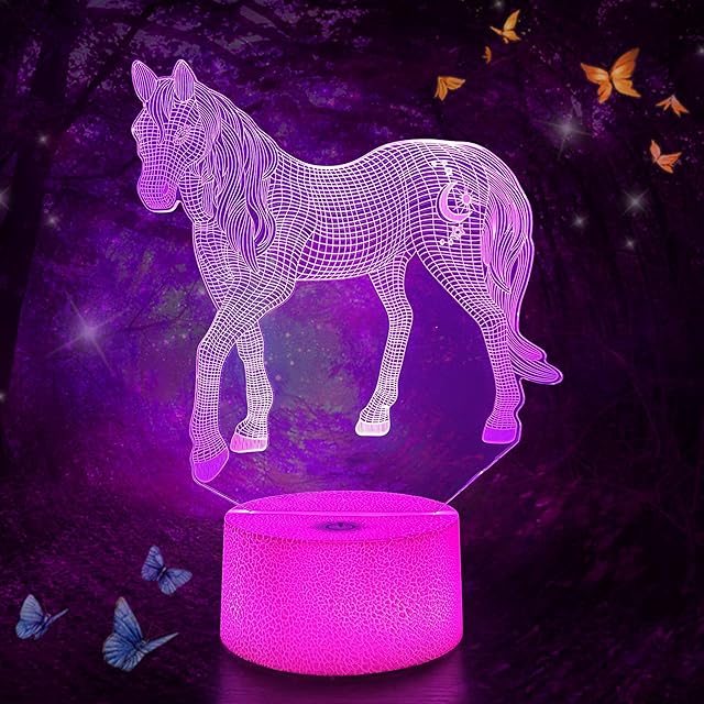 Attivolife Horse 3D Illusion Lamp, Horse Night Light with Remote Control + Timer 16 Color Changing Desk Lamps, Kids Animal Room Decor Plug in Best Cool Festival Birthday Gift for Girl Boy Child