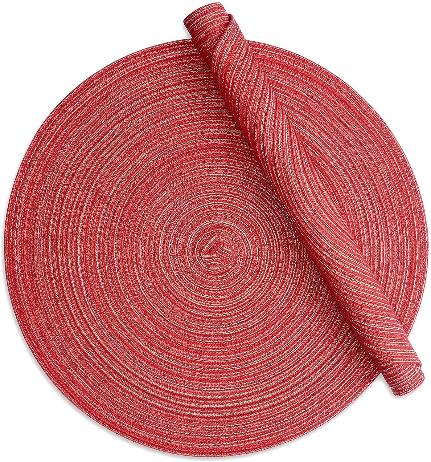 Alnicov Set di 6 tovagliette rotonde da 38 cm, in cotone, resistenti al calore, antiscivolo, lavabili, per tavolo da pranzo, matrimoni, feste e uso quotidiano (rosso)