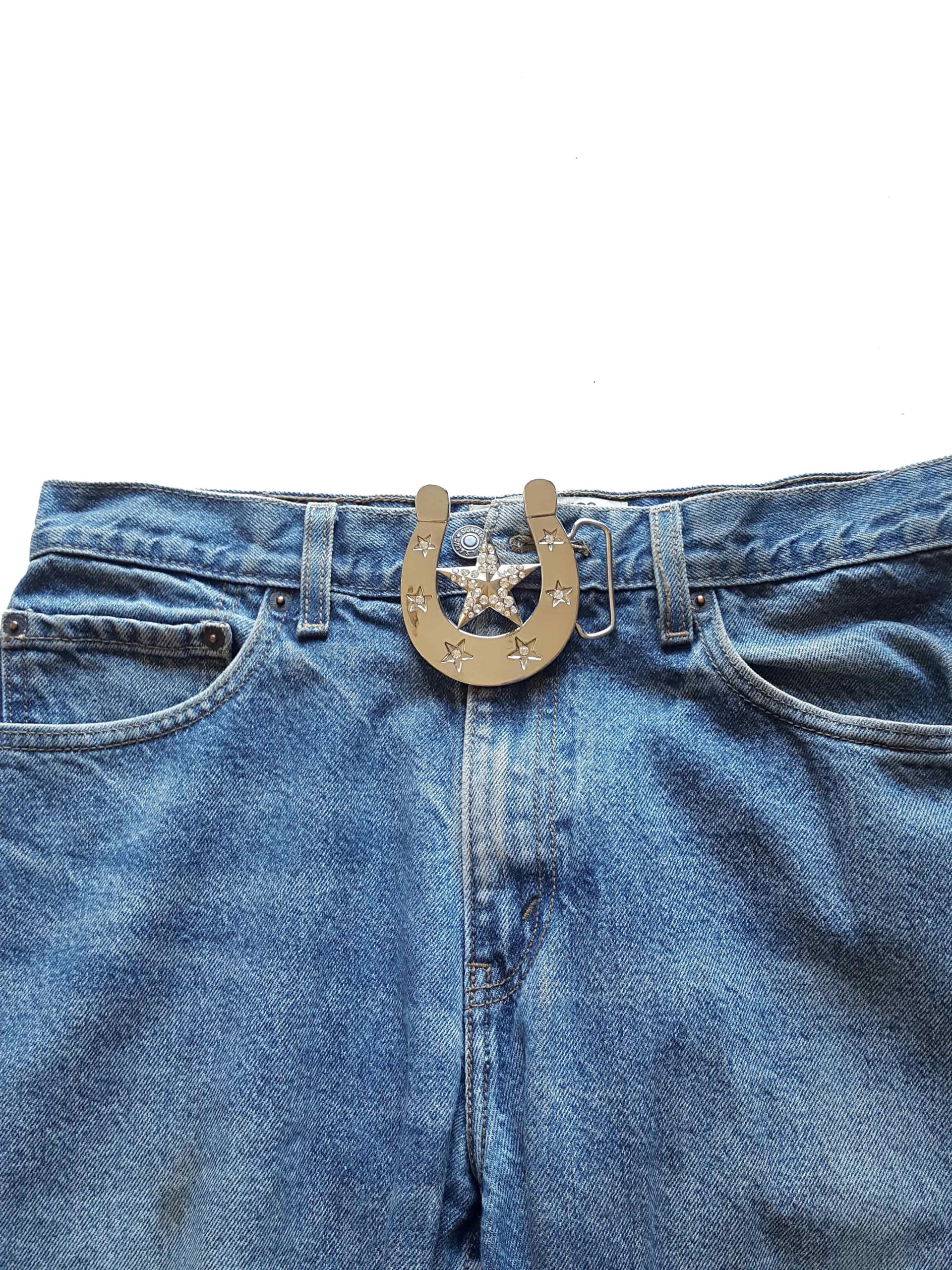 Axesoria Silver Chrome Horeshoe Star with Crystal Belt Buckle