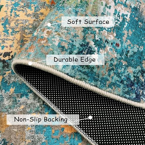 Miniatura 6 de Lahome Alfombra abstracta moderna  2 x 3 pulgadas, pequeña, lavable, colorida, alfombra de entrada suave, antideslizante, contemporánea, alfombra