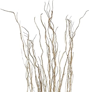 Green Floral Craft | 12 Stem Dried Curly Willow Branches 4-5 Feet Tall - Perfect Home Decoration and Floor Vase Filler (Gold Glitter)