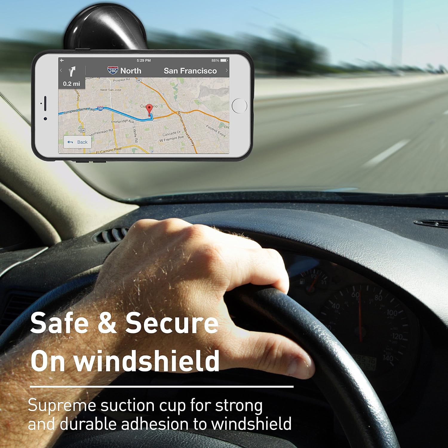Macally Magnetic Car Phone Holder for Dashboard or Windshield-Strong Magnet and Secure Suction Cup-Universal Fit for All Smartphones, MP3s and GPS Devices, Black (MGRIPMAG)