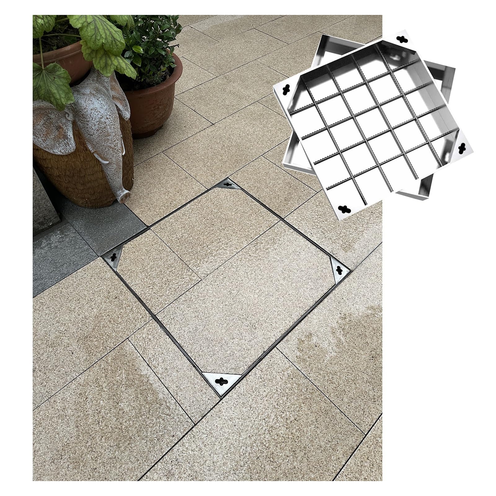 GJMSSMY Stainless Steel Invisible Manhole Cover, Embedded Manhole Cover and Frame, Commercial Recessed Sewage Basin, for Patios Garden School Courtyards