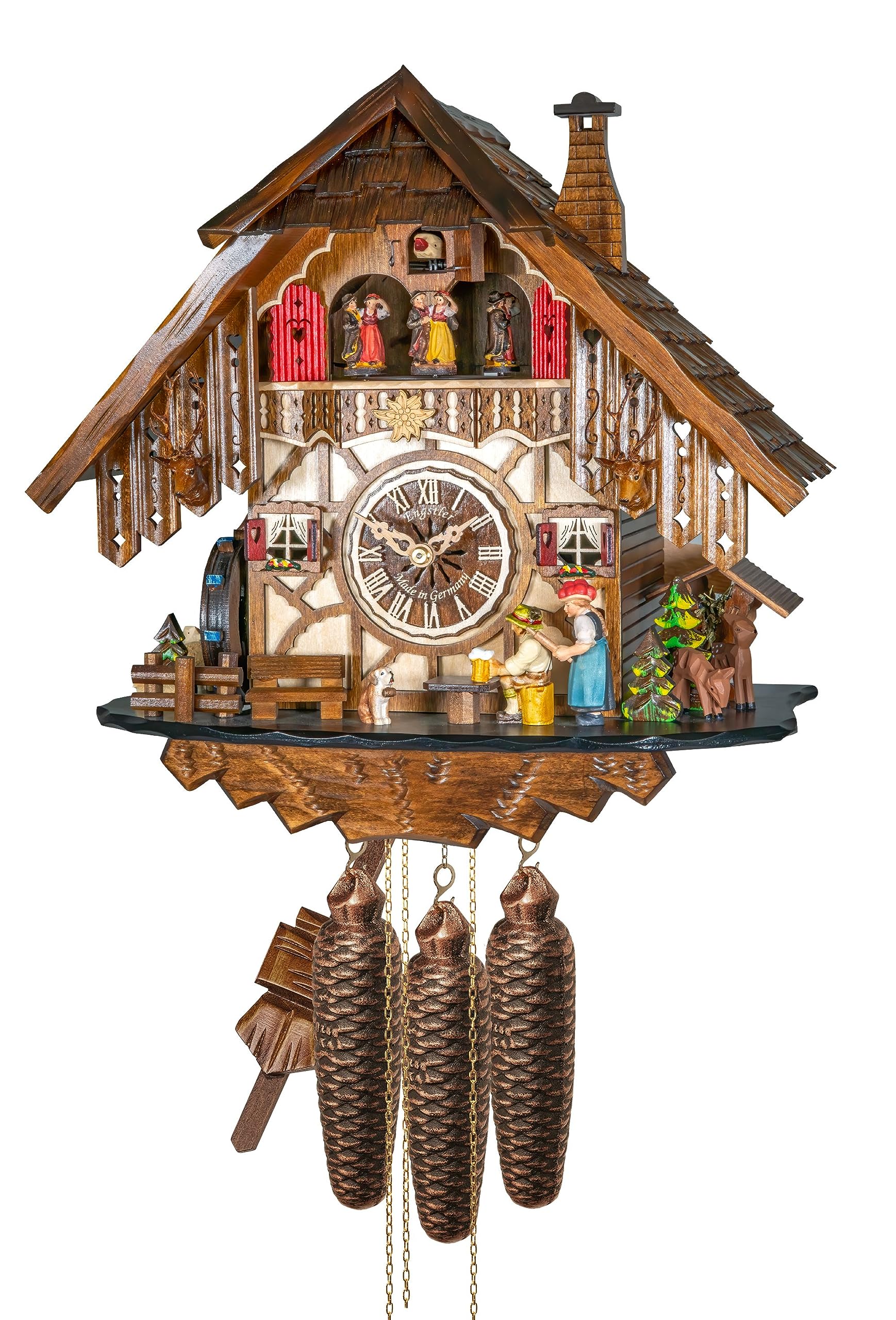 Engstler Cuckoo Clock Black Forest House with Moving Beer Drinker and Woman