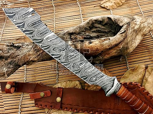 Miniatura 7 de HUNTEX - Cuchillo táctico exclusivo legendario de hoja de acero de Damasco Zombie Machete | 23 pulgadas de largo | Maquinilla de afeitar afilada de