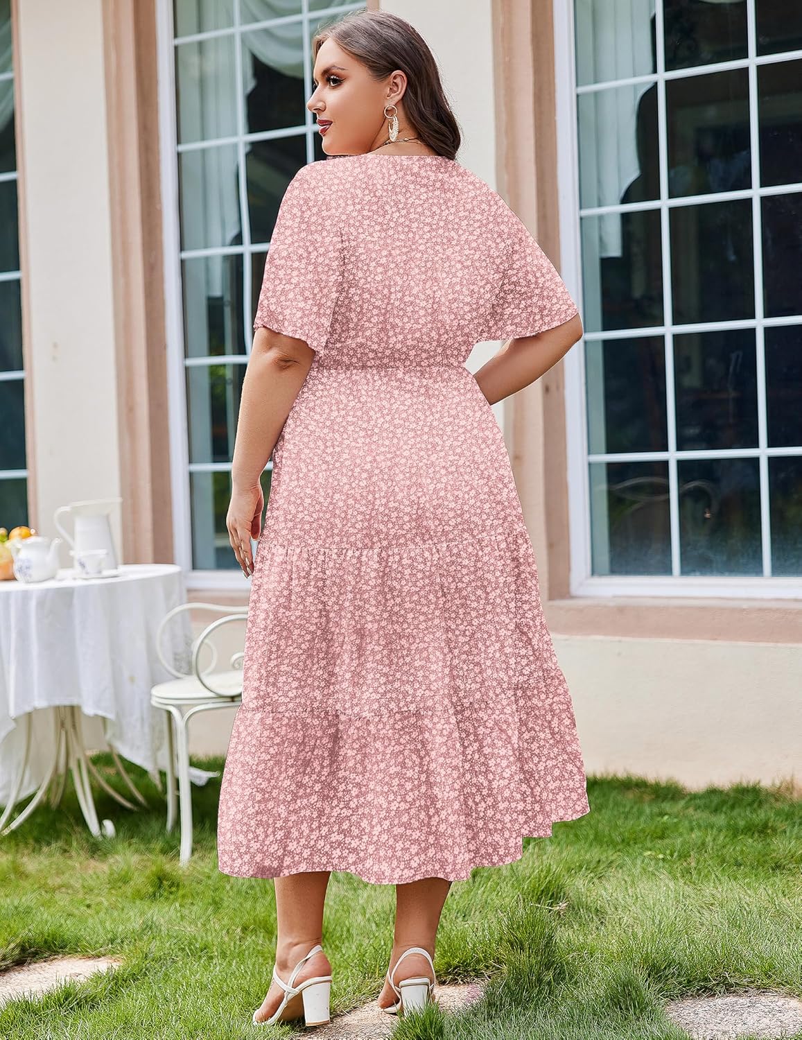 IN'VOLAND Plus Size Short Sleeve Dress for Women Summer Casual V Neck Floral Maxi Dresses with Pockets - Image 3