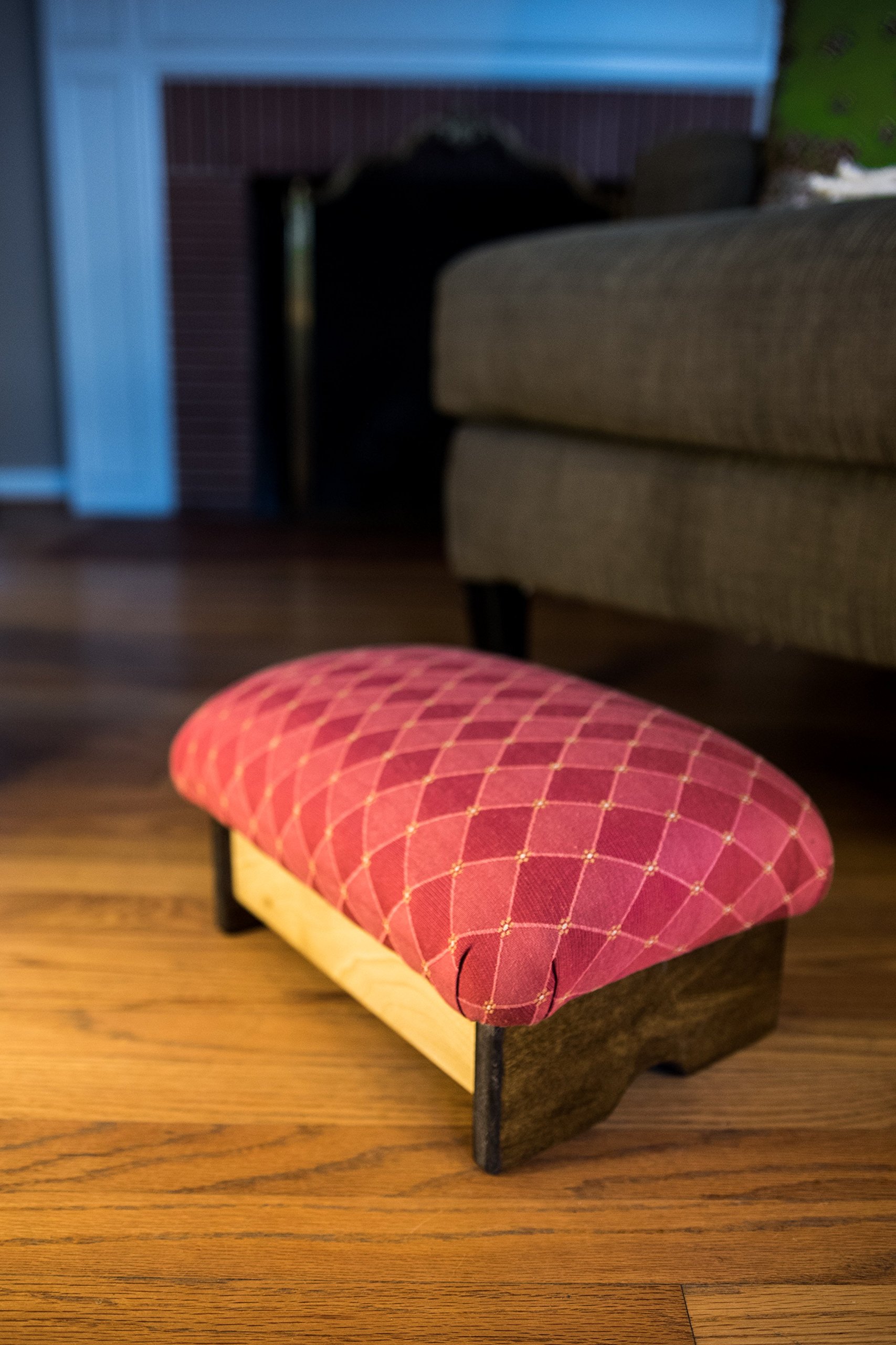 KR Ideas Padded Foot Stool - Handcrafted Wooden Ottoman With Luxury Fabric, Made In USA