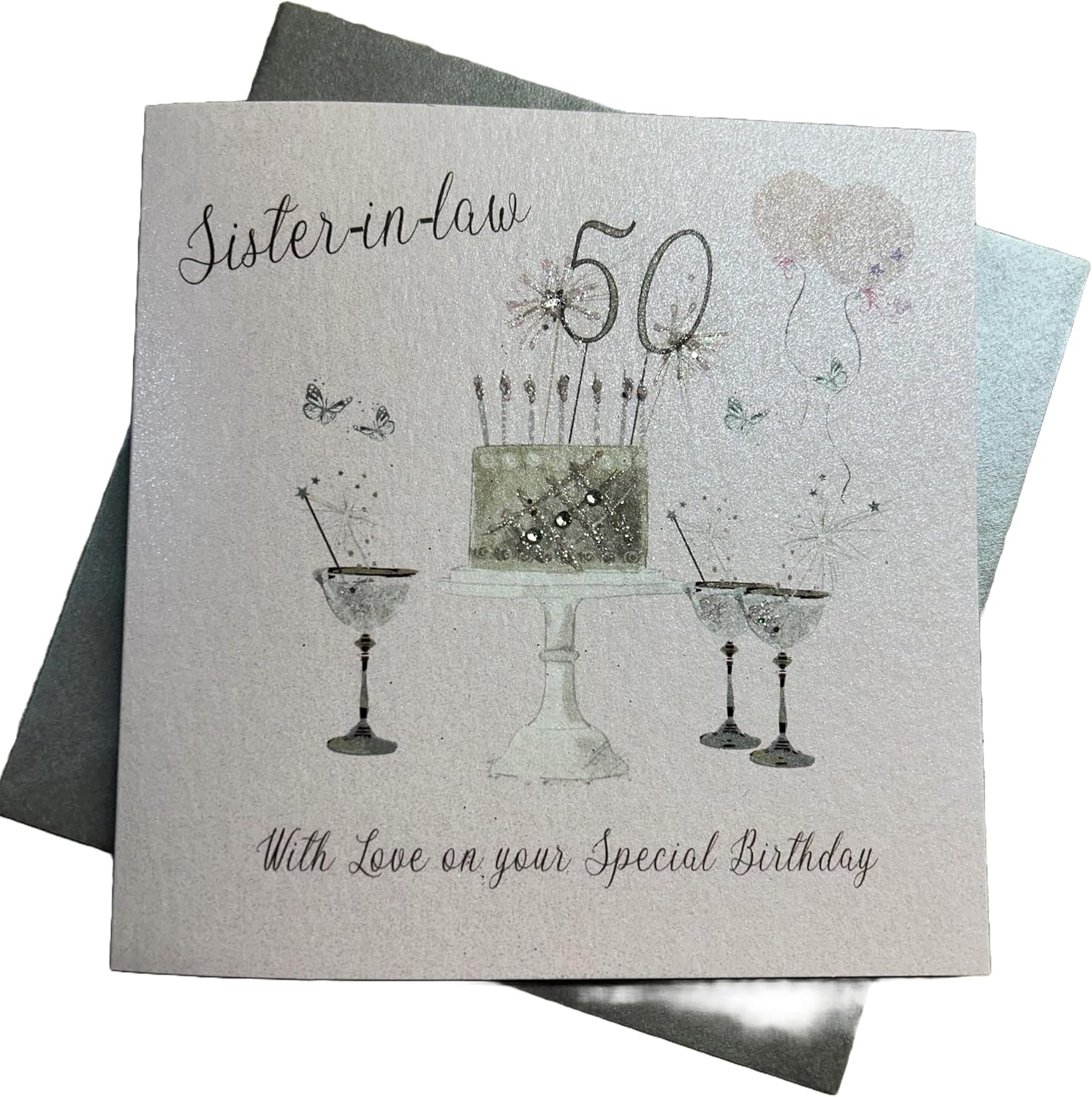 White Cotton Cards Geburtstagskarte Für Patentochter - Handgefertigt, 16x16 Cm, Mit Glitzer & Edelsteinen