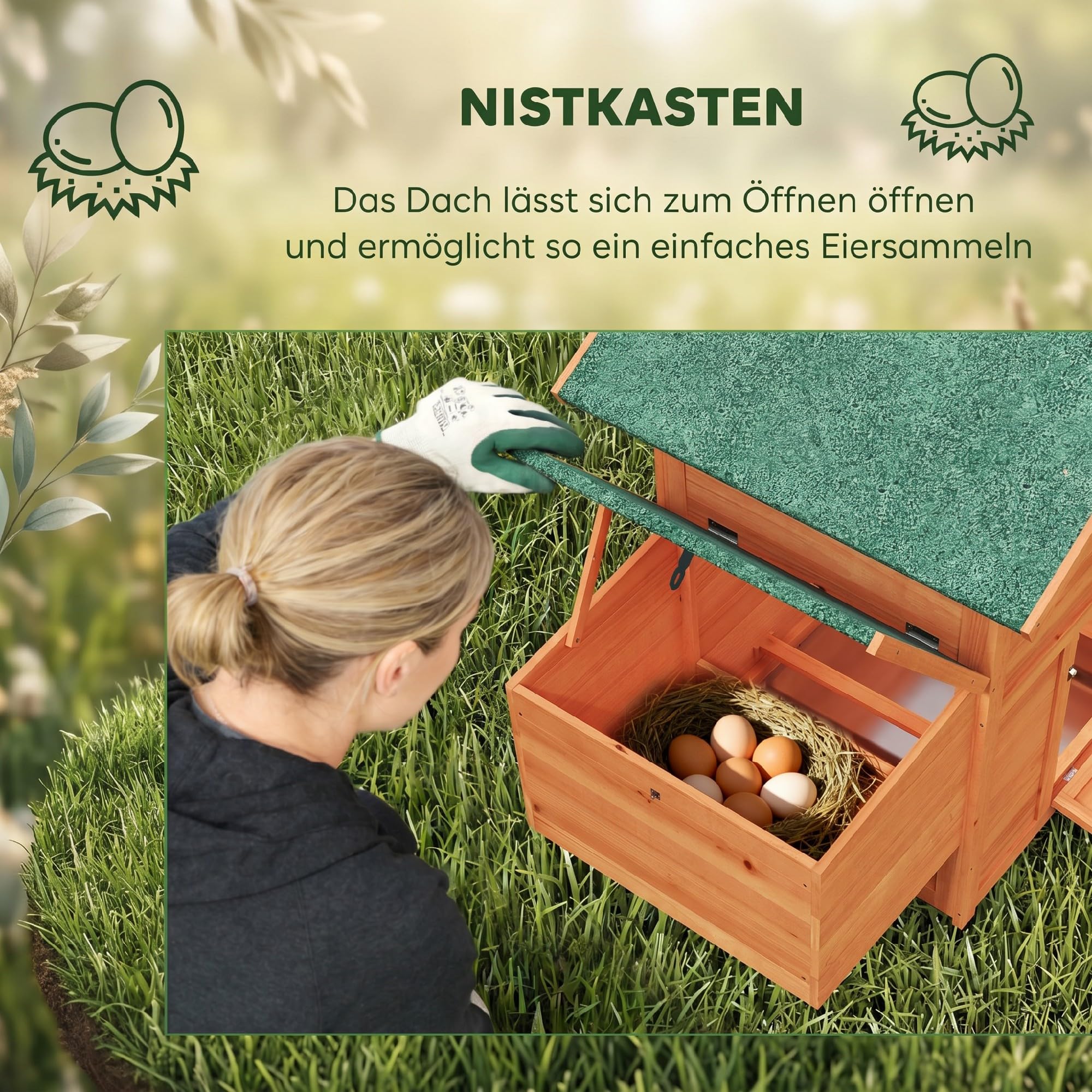 PawHut Hühnerstall Winterfest Nistkasten für 2 Hühner 113,5x67,5x95,5cm | Hühnerhaus Holz, 2 Sitzstangen, Rampe, Schiebefenster, Wasserdichtes Dach, Herausziehbares Tablett, für Enten Kaninchen